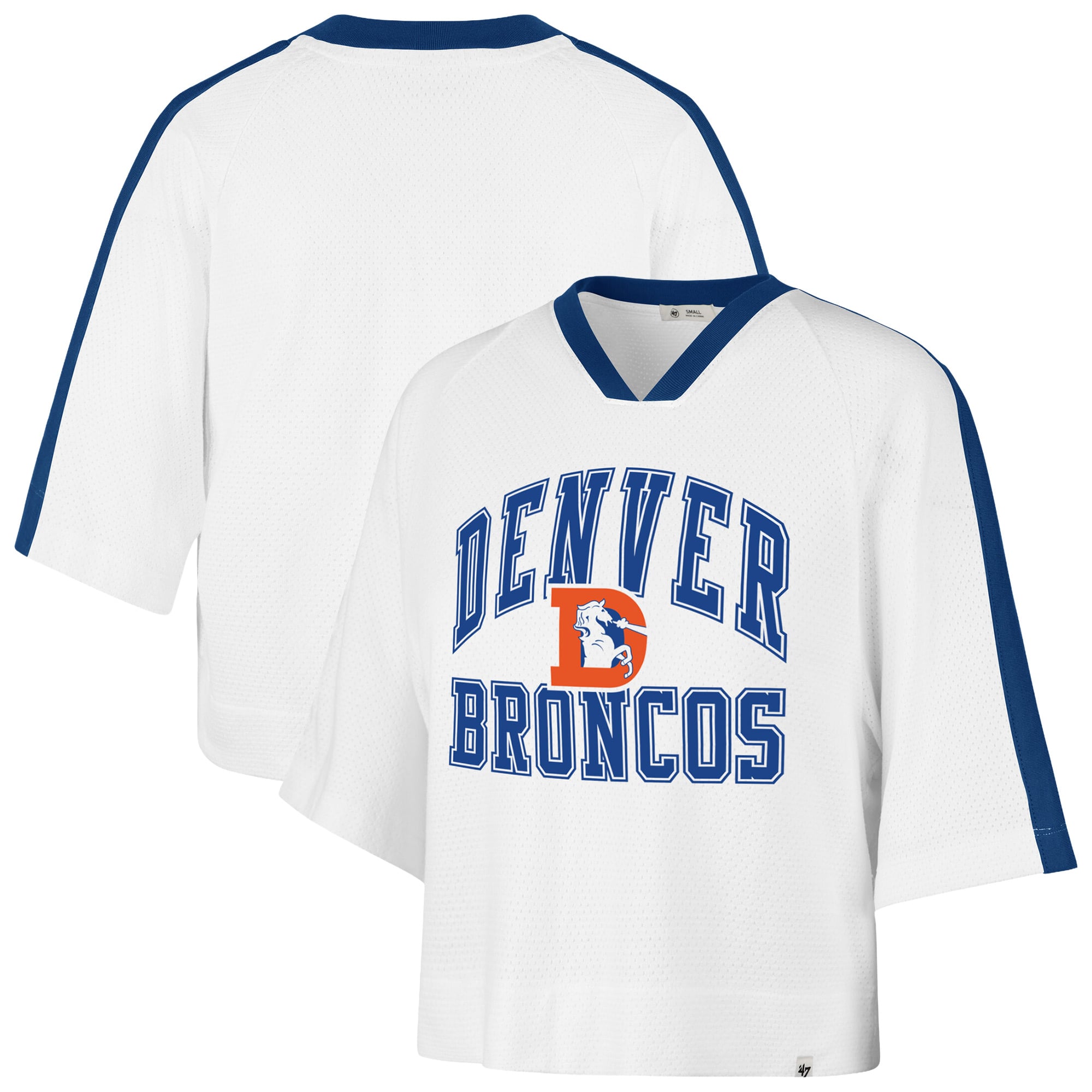 Women's '47 White Denver Broncos Big Overarch Drop Needle Raglan V-Neck T-Shirt