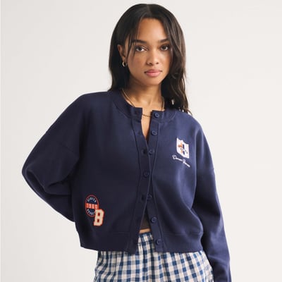 Denver Broncos Abercrombie & Fitch Women's Full-Button Cardigan - Navy