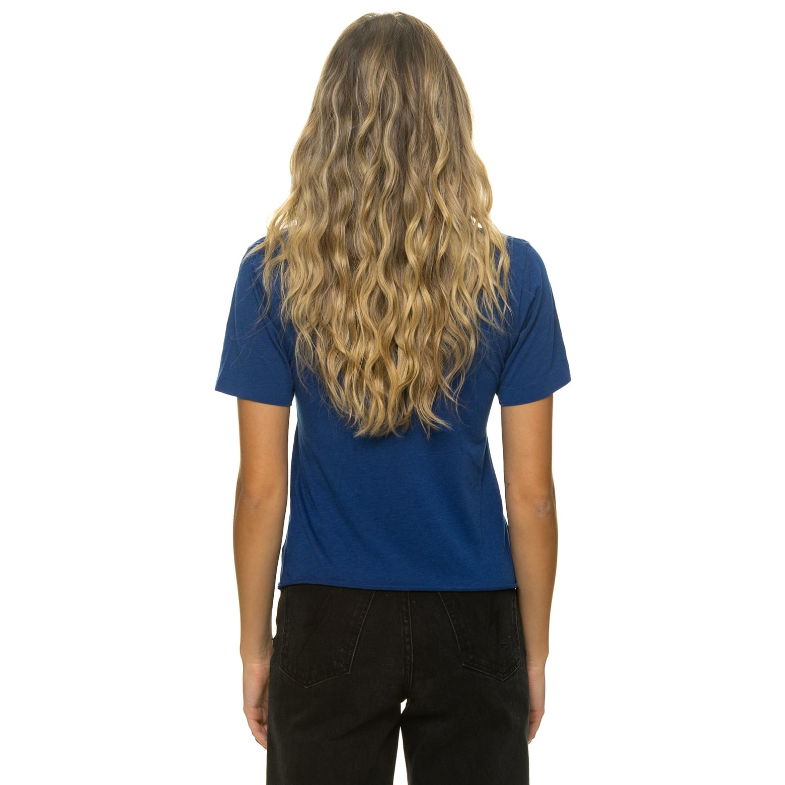 T-shirt Aviator Nation pour femme, bleu marine, Denver Broncos, coupe carrée, mélange de trois matières