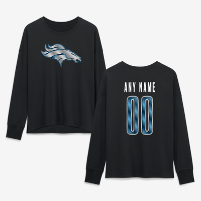 Denver Broncos Women's Metallic Mascot Personalized Name & Number Long Sleeve T-Shirt - Black