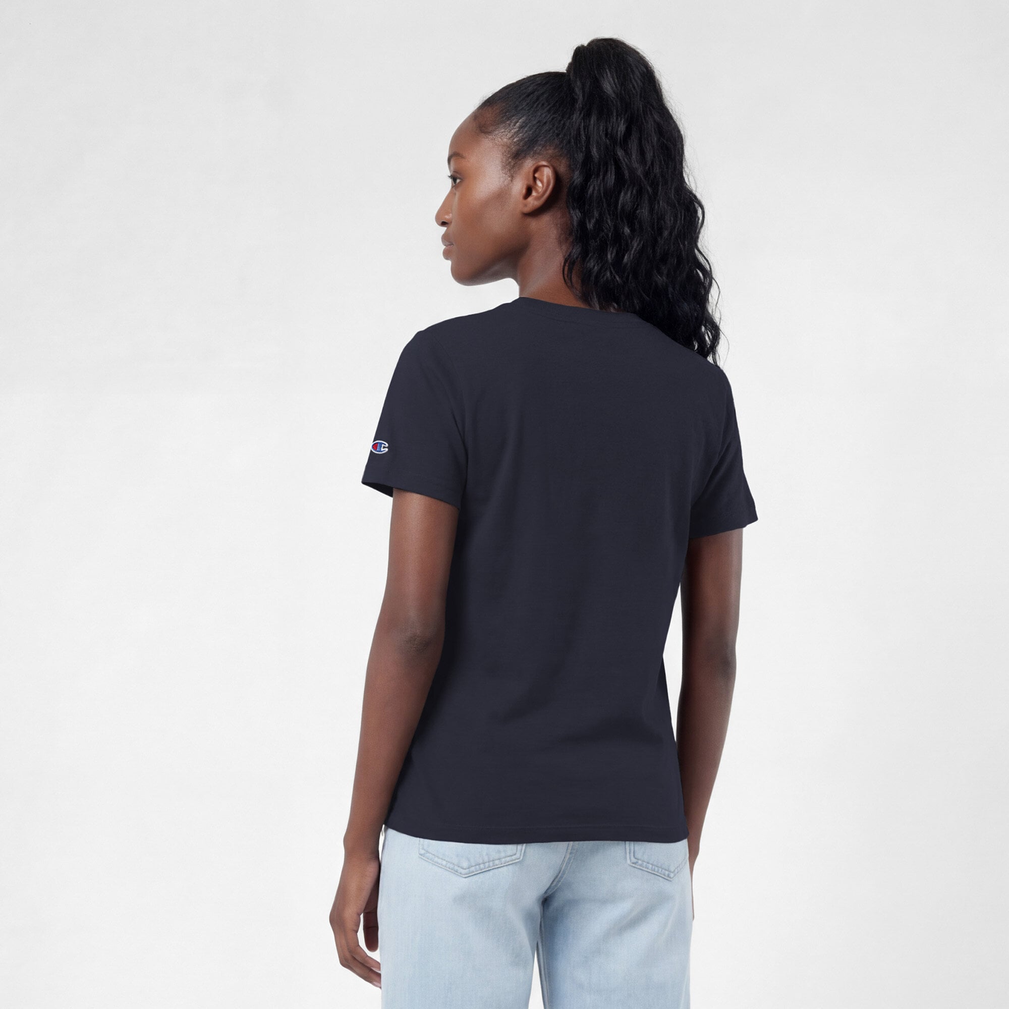 Women's Champion Athletic Navy Denver Broncos Arched Over Logo T-Shirt