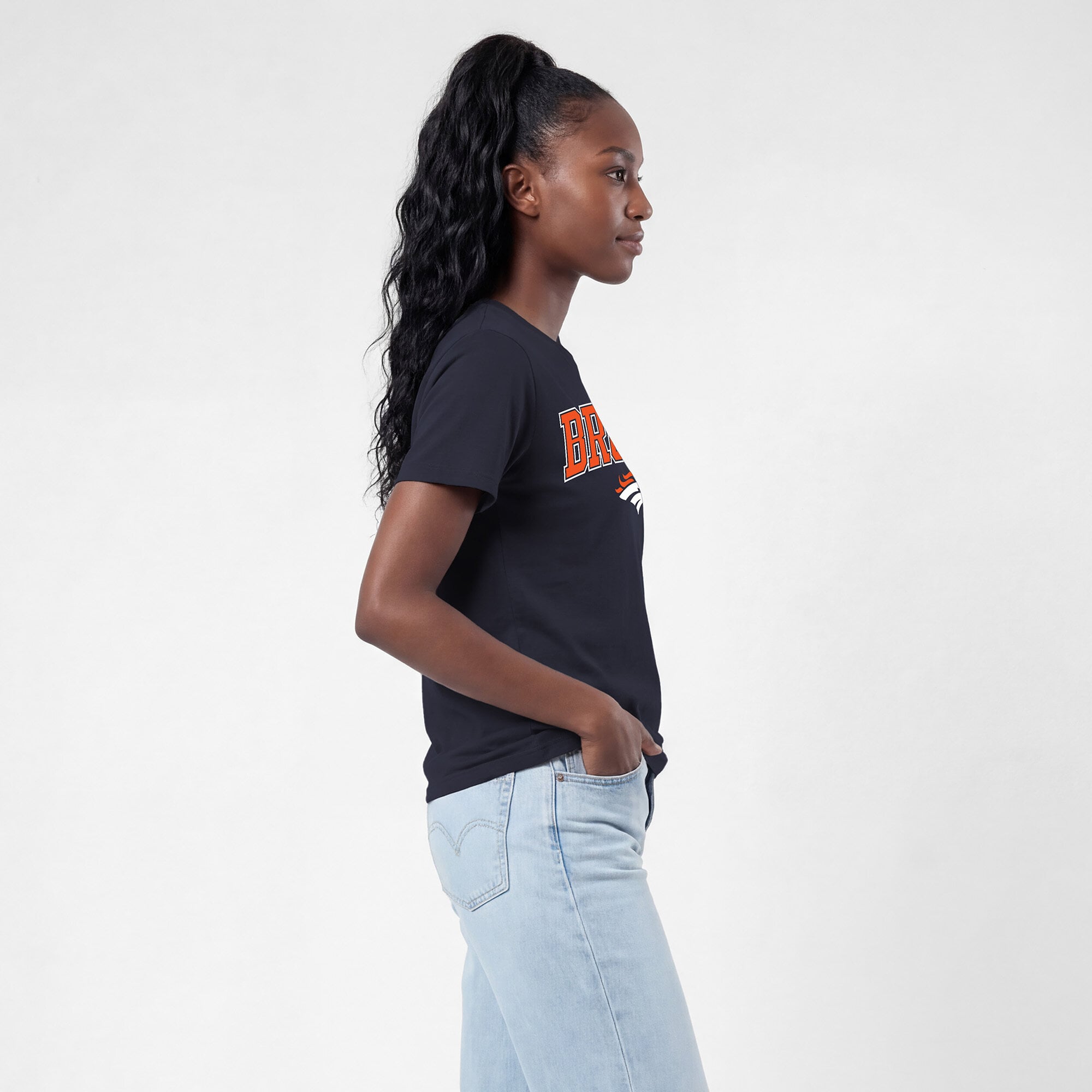 Women's Champion Athletic Navy Denver Broncos Arched Over Logo T-Shirt