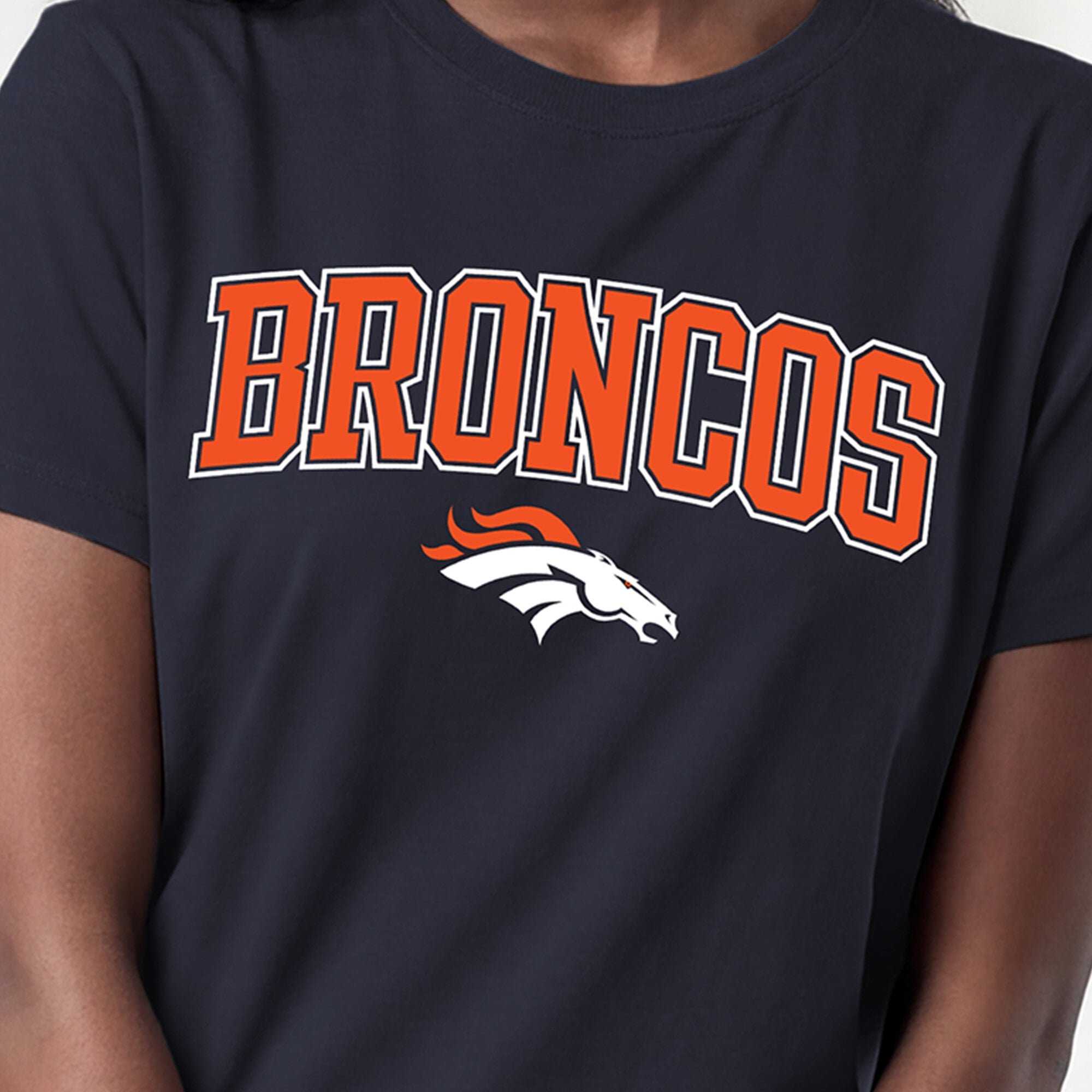 Women's Champion Athletic Navy Denver Broncos Arched Over Logo T-Shirt