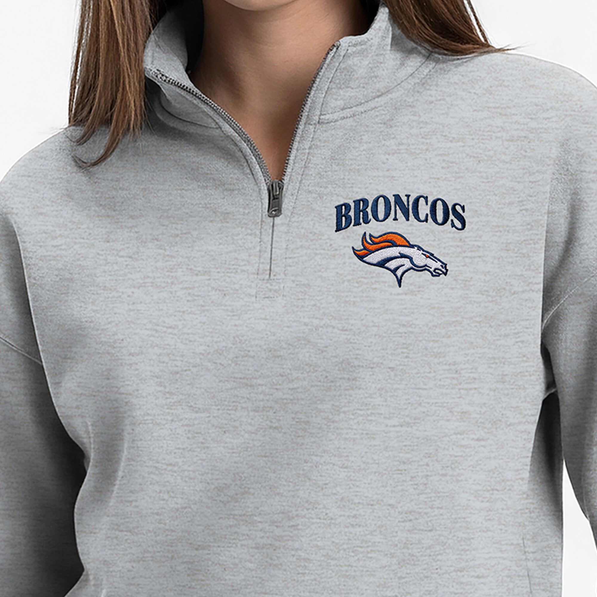 Women's Champion Heather Gray Denver Broncos Powerblend Quarter-Zip Sweatshirt