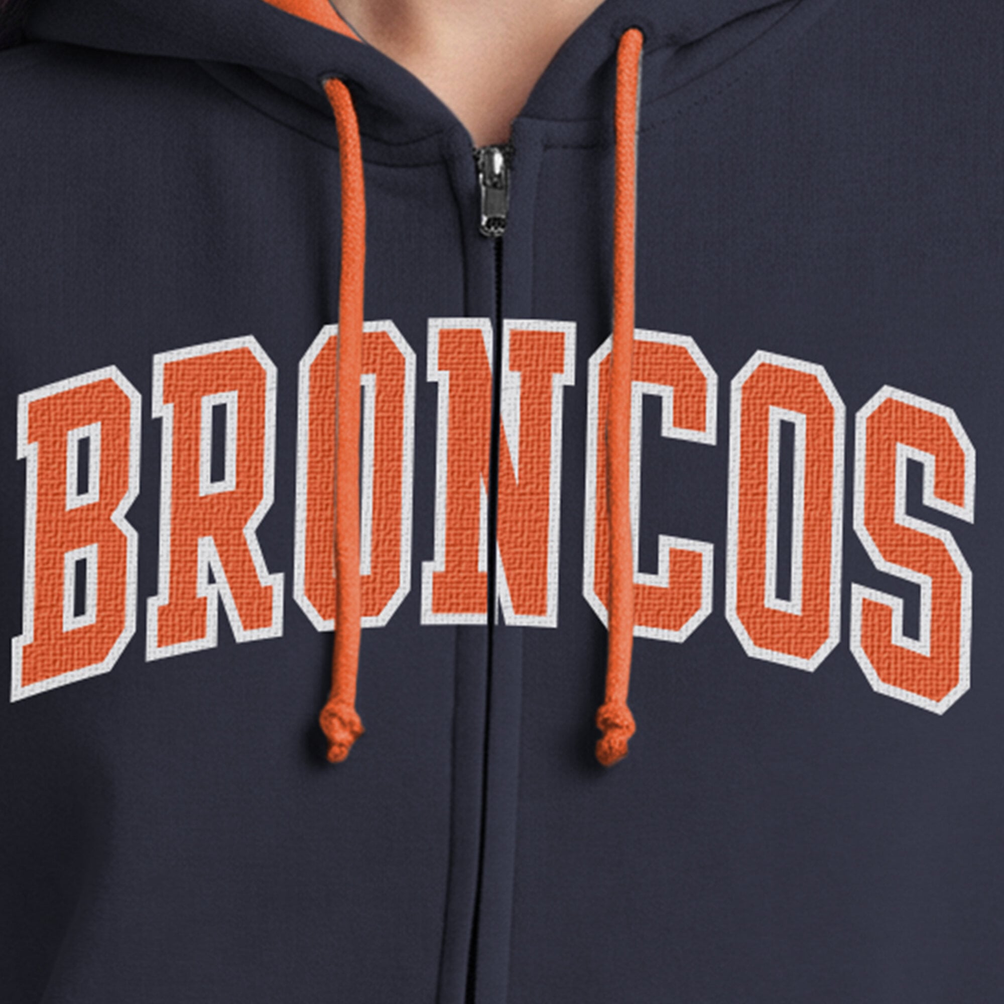 Sweat à capuche zippé Champion pour femme, bleu marine, Denver Broncos, doublure contrastée