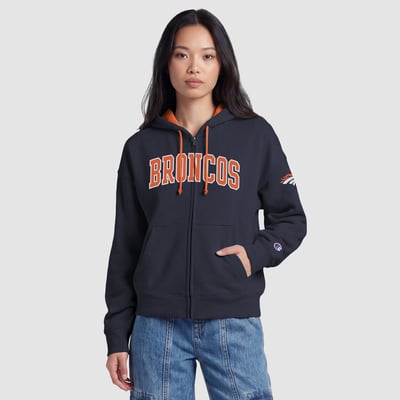  Denver Broncos Champion Women's Contrast Liner Full-Zip Hoodie - Navy