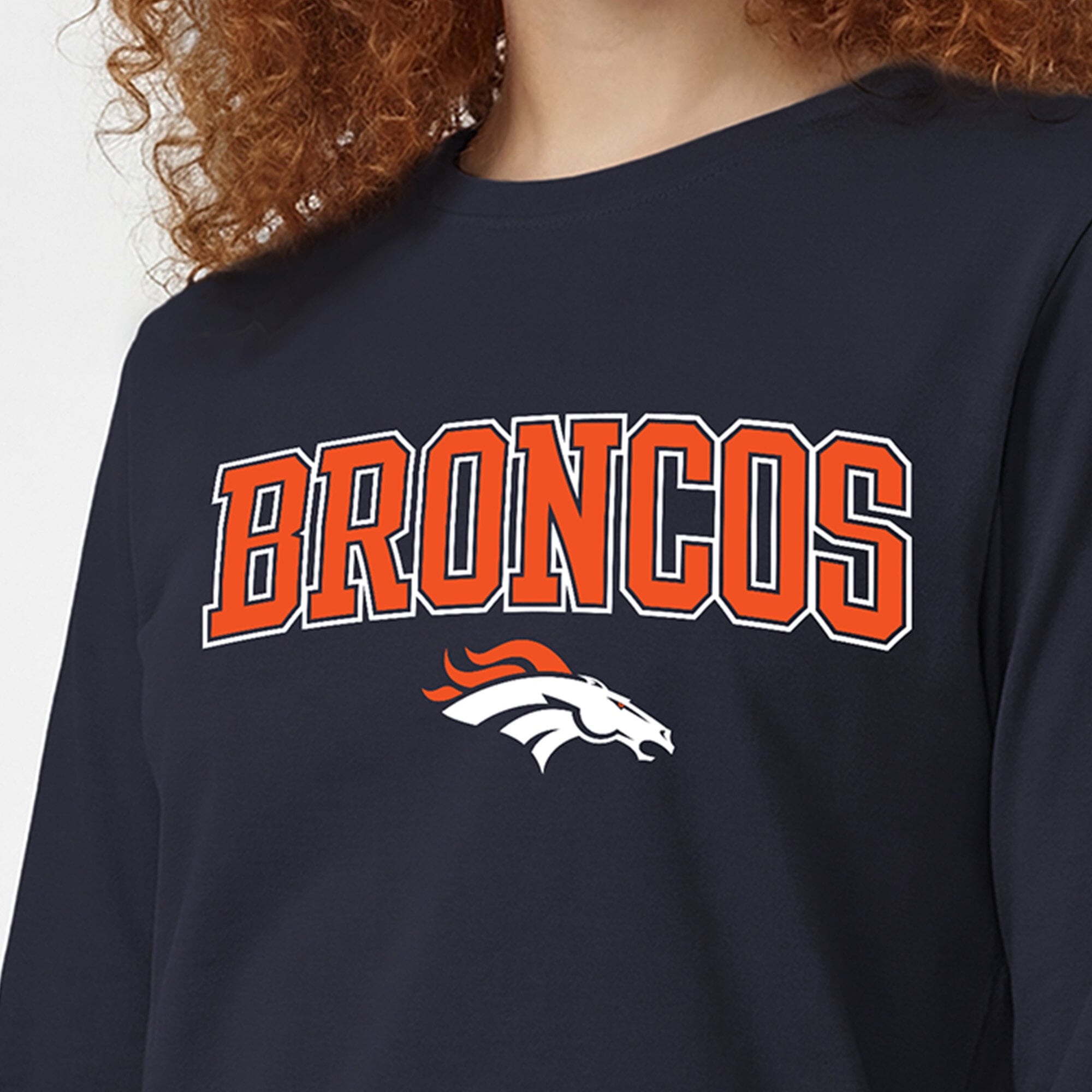 Women's Champion Navy Denver Broncos Core Logo Long Sleeve T-Shirt