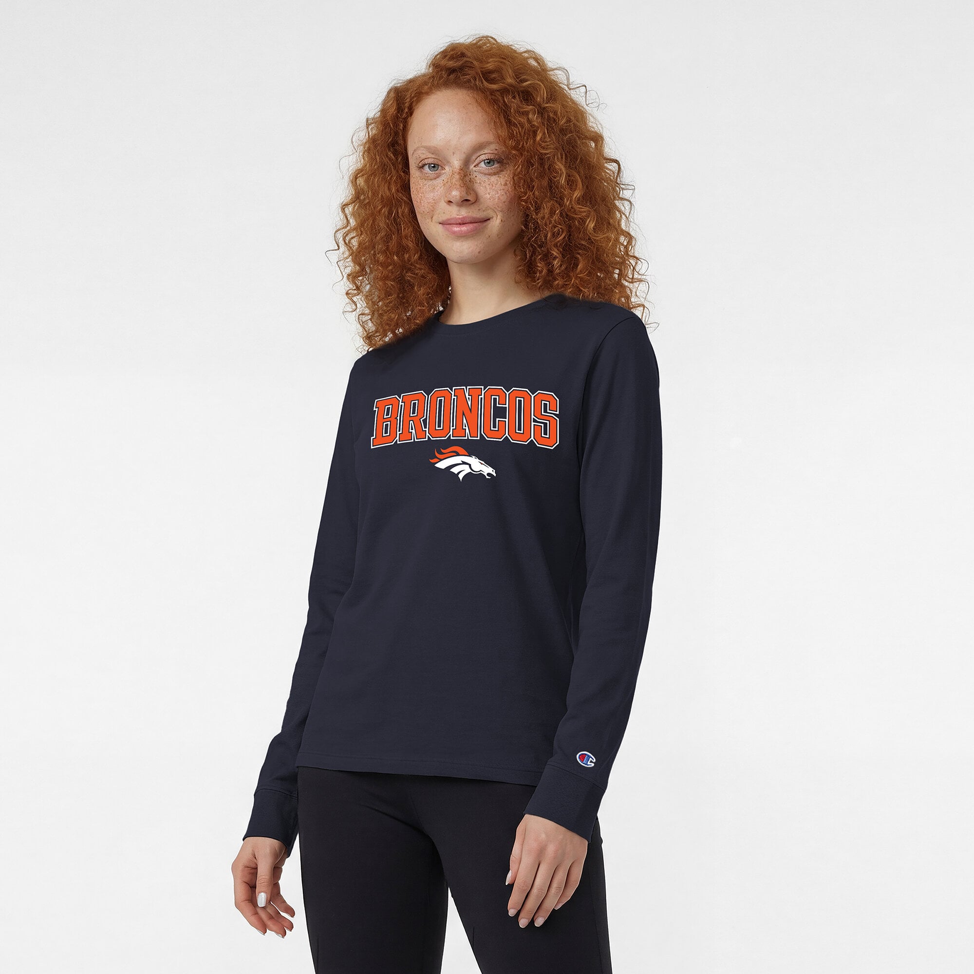 Women's Champion Navy Denver Broncos Core Logo Long Sleeve T-Shirt