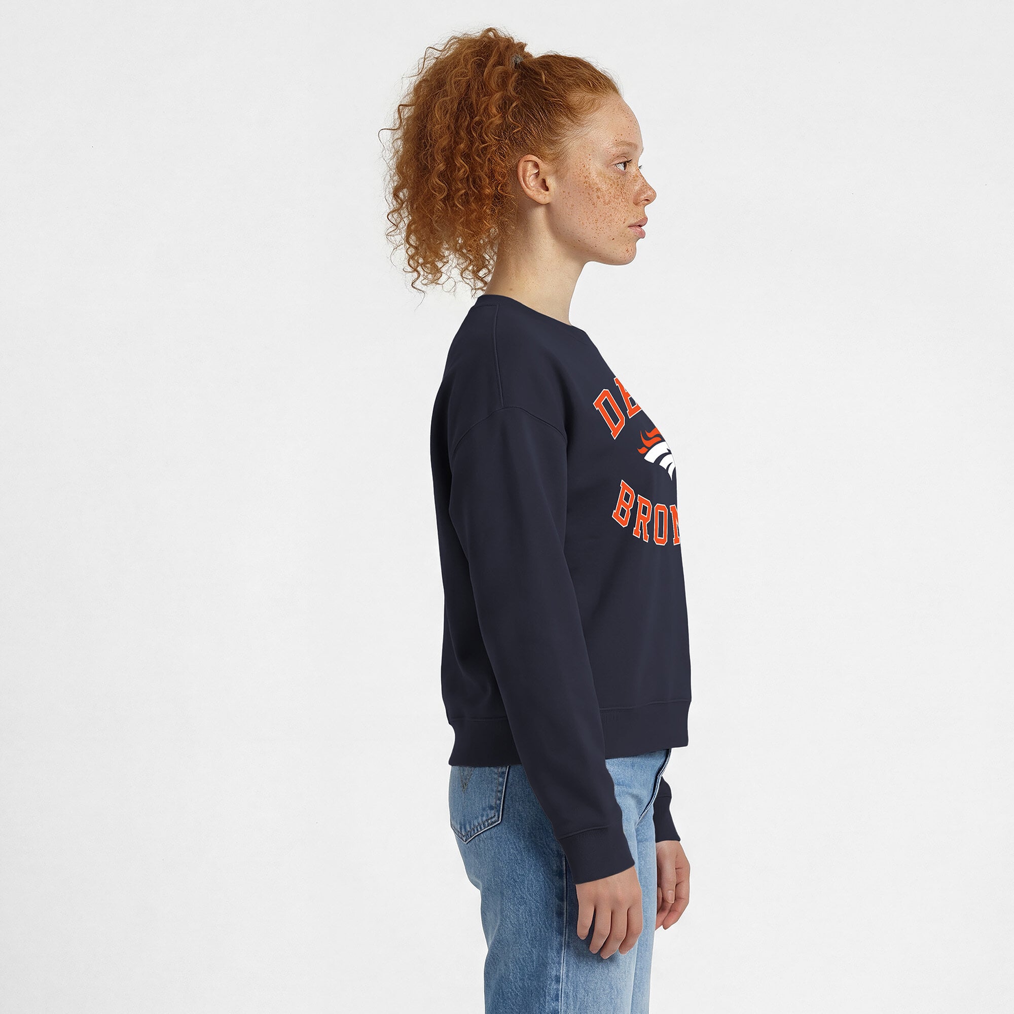 Women's Champion Navy Denver Broncos Heart & Soul Powerblend Sweatshirt
