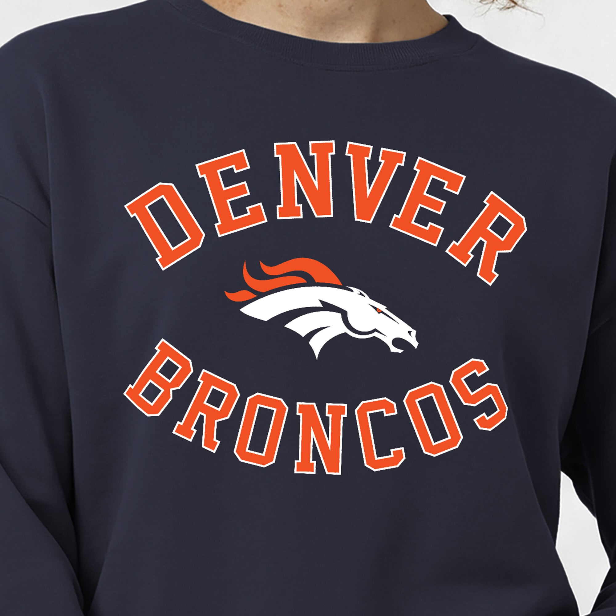 Women's Champion Navy Denver Broncos Heart & Soul Powerblend Sweatshirt