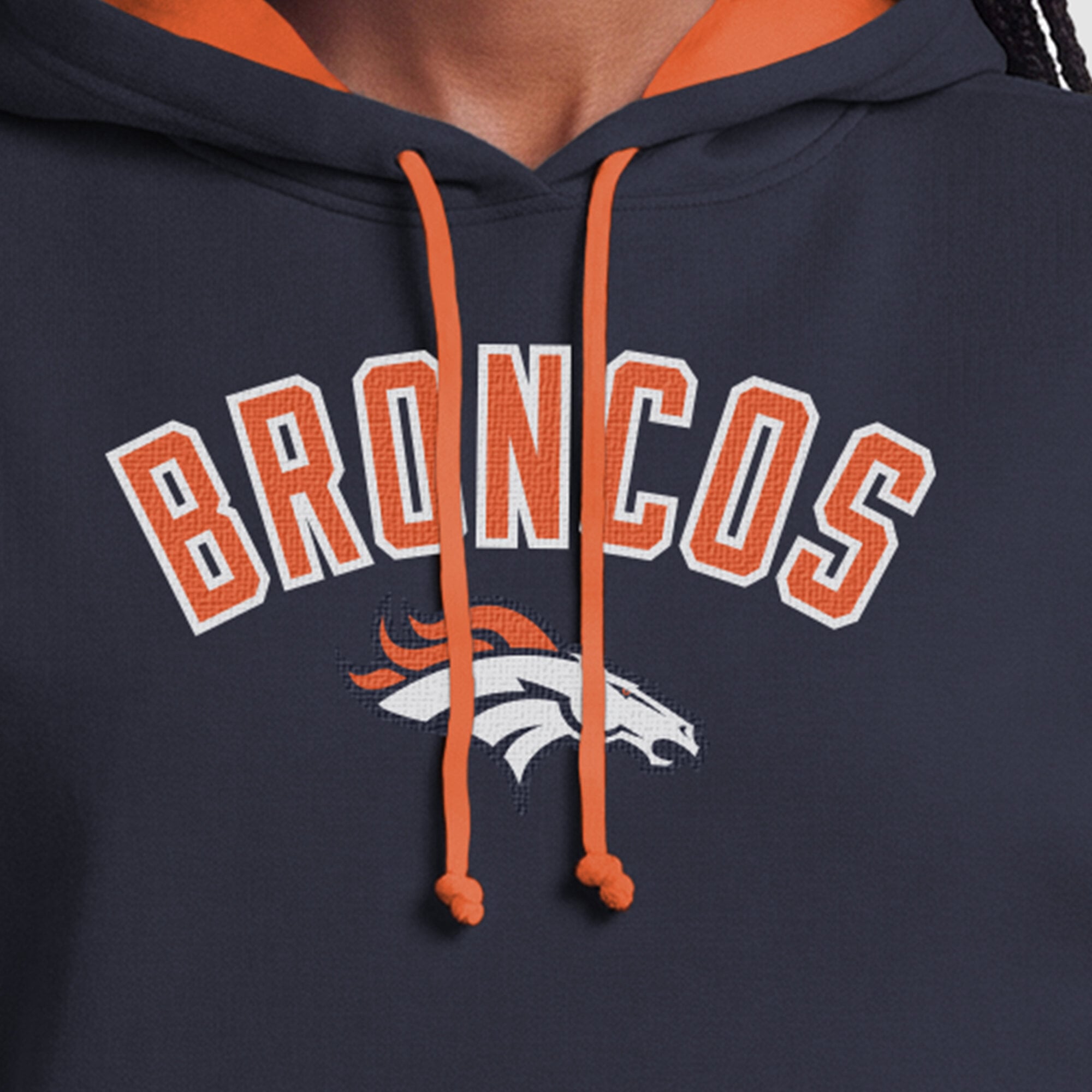 Sweat à capuche Champion pour femme, bleu marine et orange, Denver Broncos, doublure contrastée