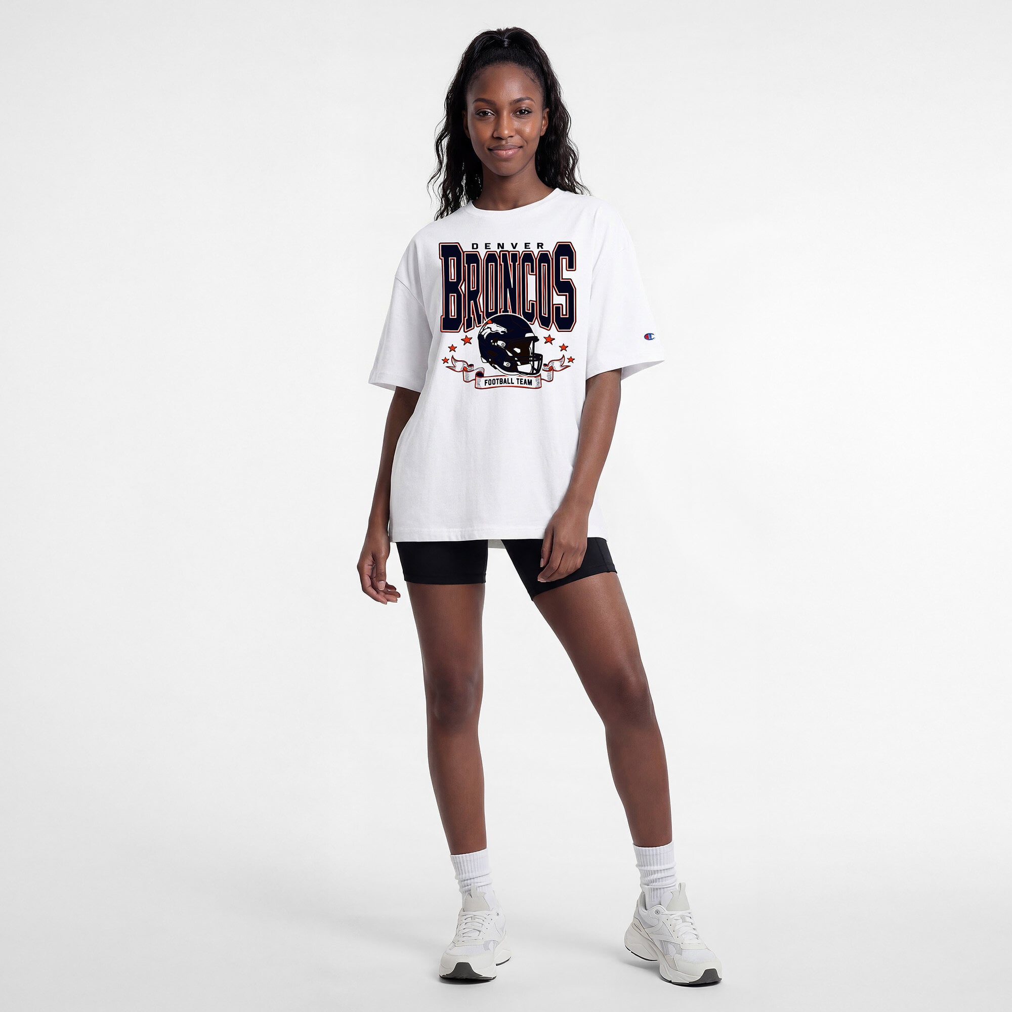 Women's Champion White Denver Broncos Oversized T-Shirt