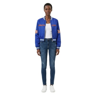 Denver Broncos FABGATING by Cuce Women's Cropped Team Full-Zip Bomber Jacket - Royal