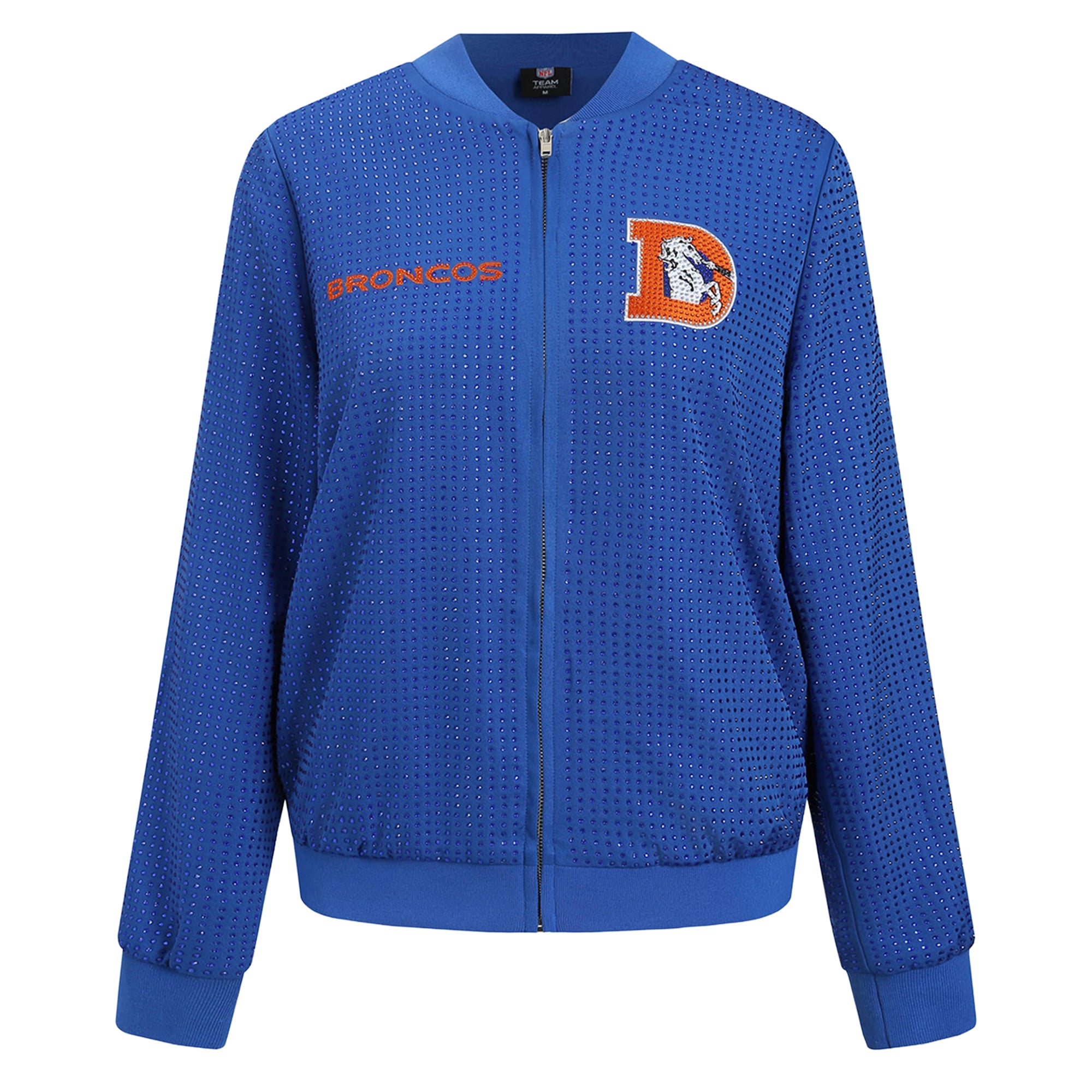 Veste bomber zippée intégrale FABGATING by Cuce Royal Denver Broncos Crystal pour femme