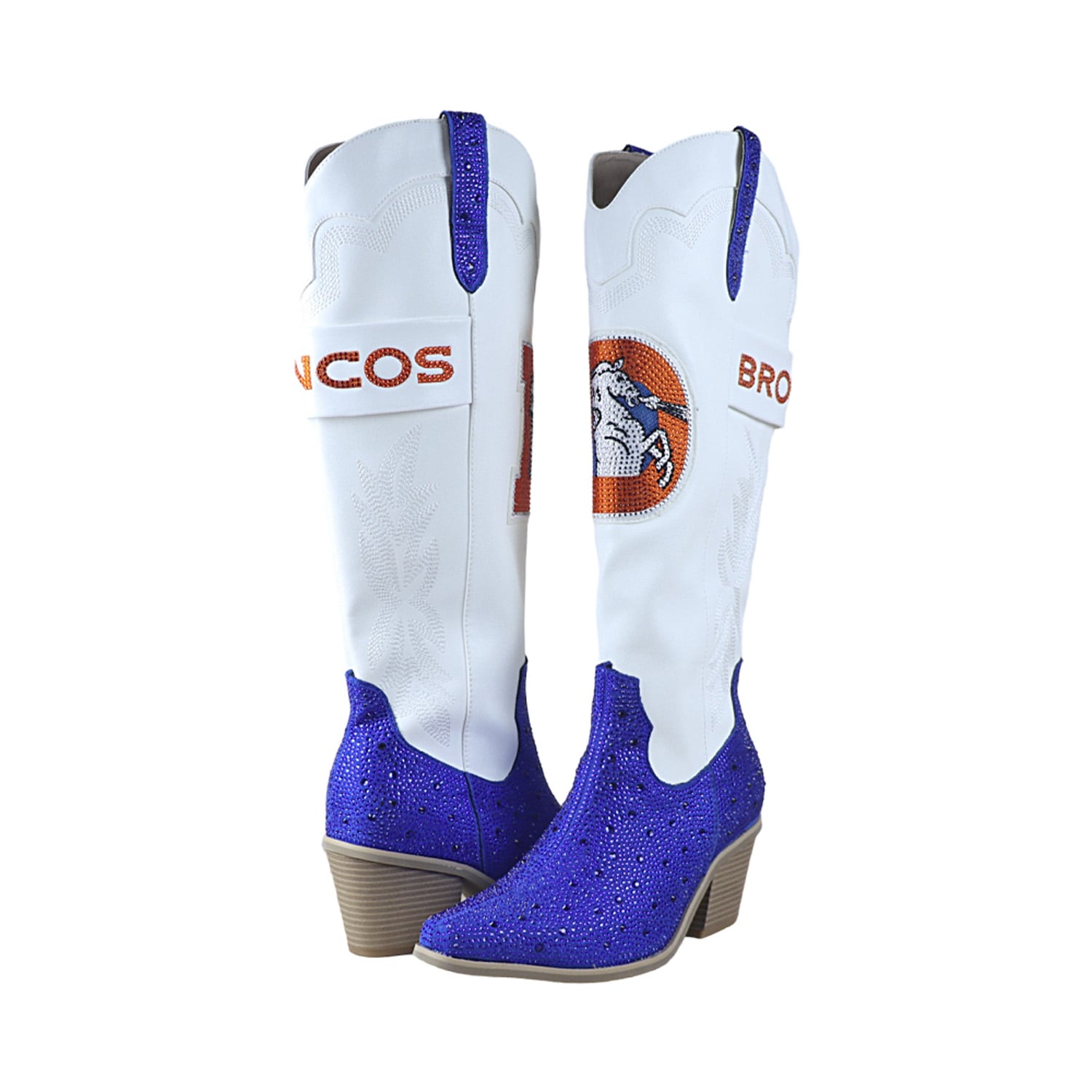 Women's FABGATING by Cuce  White Denver Broncos Crystal Cowboy Boots