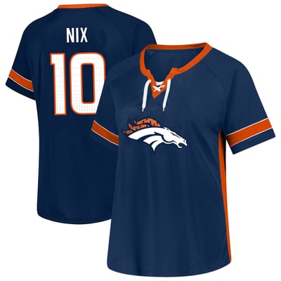 Bo Nix Denver Broncos Fanatics Women's Plus Size Lace Bling Name & Number T-Shirt - Navy
