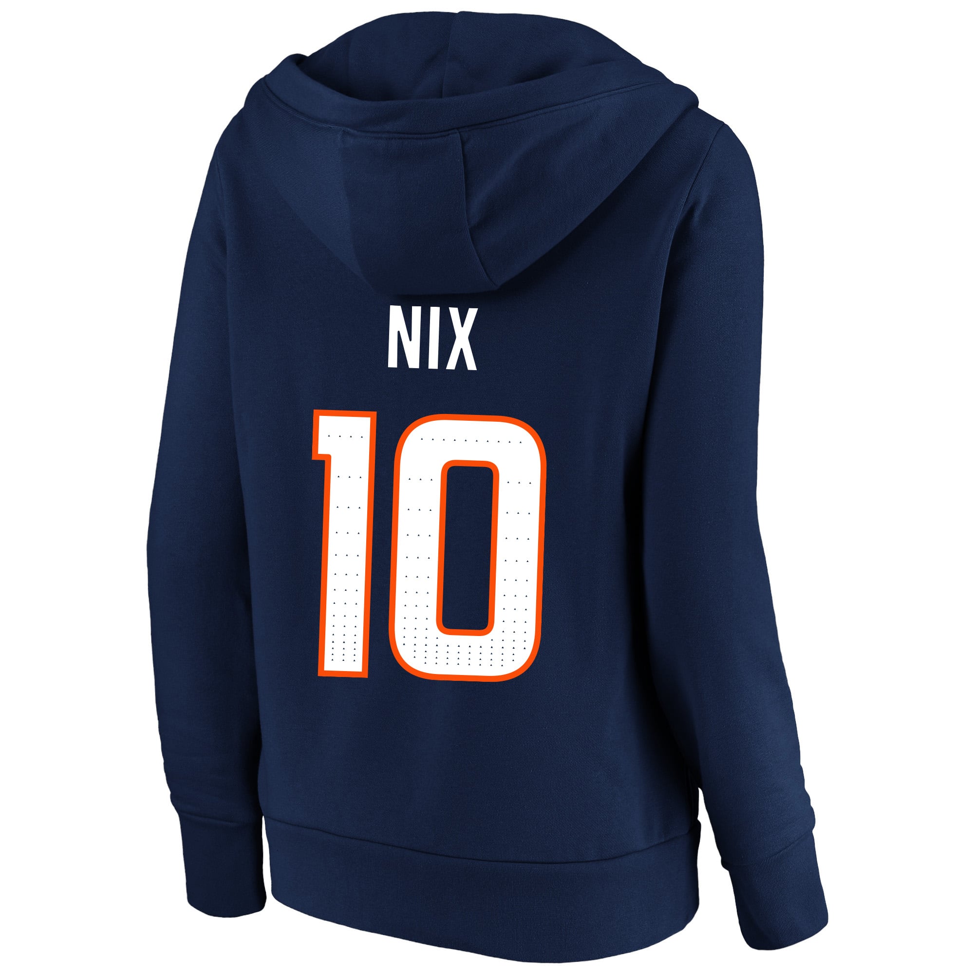 Women's Fanatics Bo Nix Navy Denver Broncos Plus Player Name & Number Notch Neck Hoodie