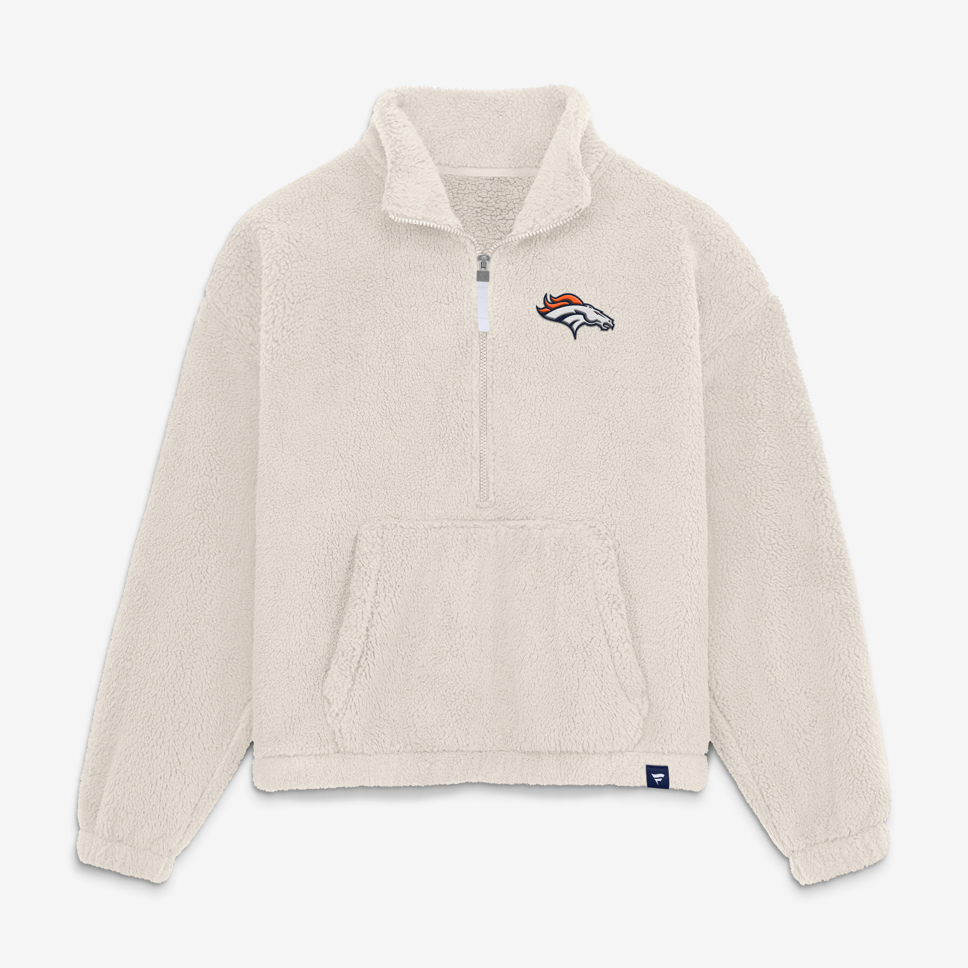 Pull-over oversize à demi-zip en sherpa crème Denver Broncos pour femme (Fanatics)