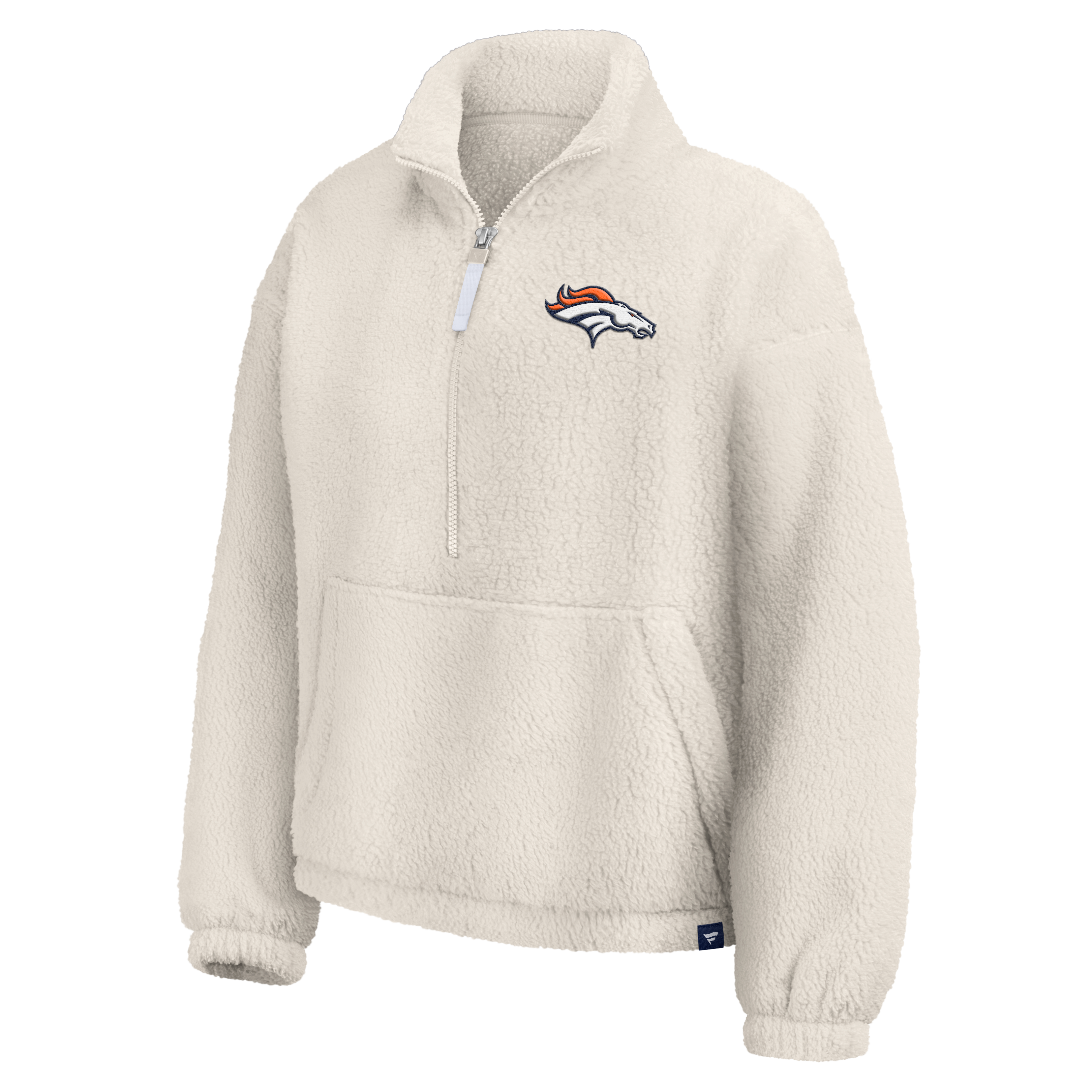 Pull-over oversize à demi-zip en sherpa crème Denver Broncos pour femme (Fanatics)