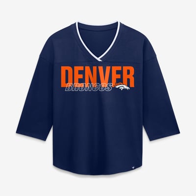 Denver Broncos Fanatics Women's Plus Size Deceptive Juke 3/4-Sleeve V-Neck T-Shirt - Navy