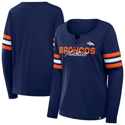 Denver Broncos Fanatics Women's Plus Size Coverage Scheme Lace-Up Long Sleeve T-Shirt - Navy/Orange