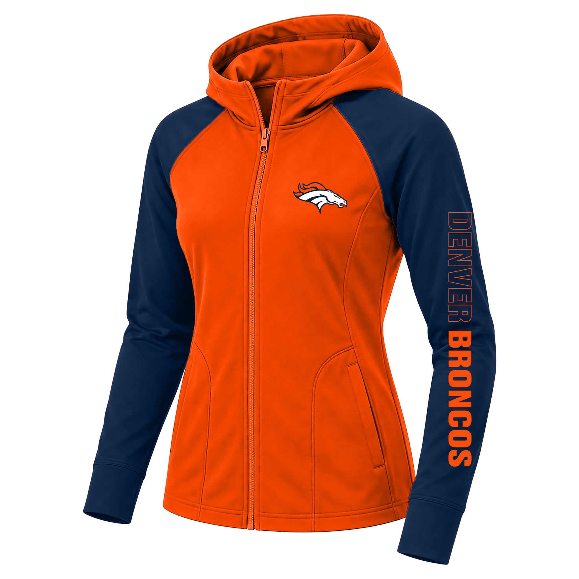 Sweat à capuche zippé Fanatics Orange Denver Broncos Grande Taille Cornerback Blitz pour femme