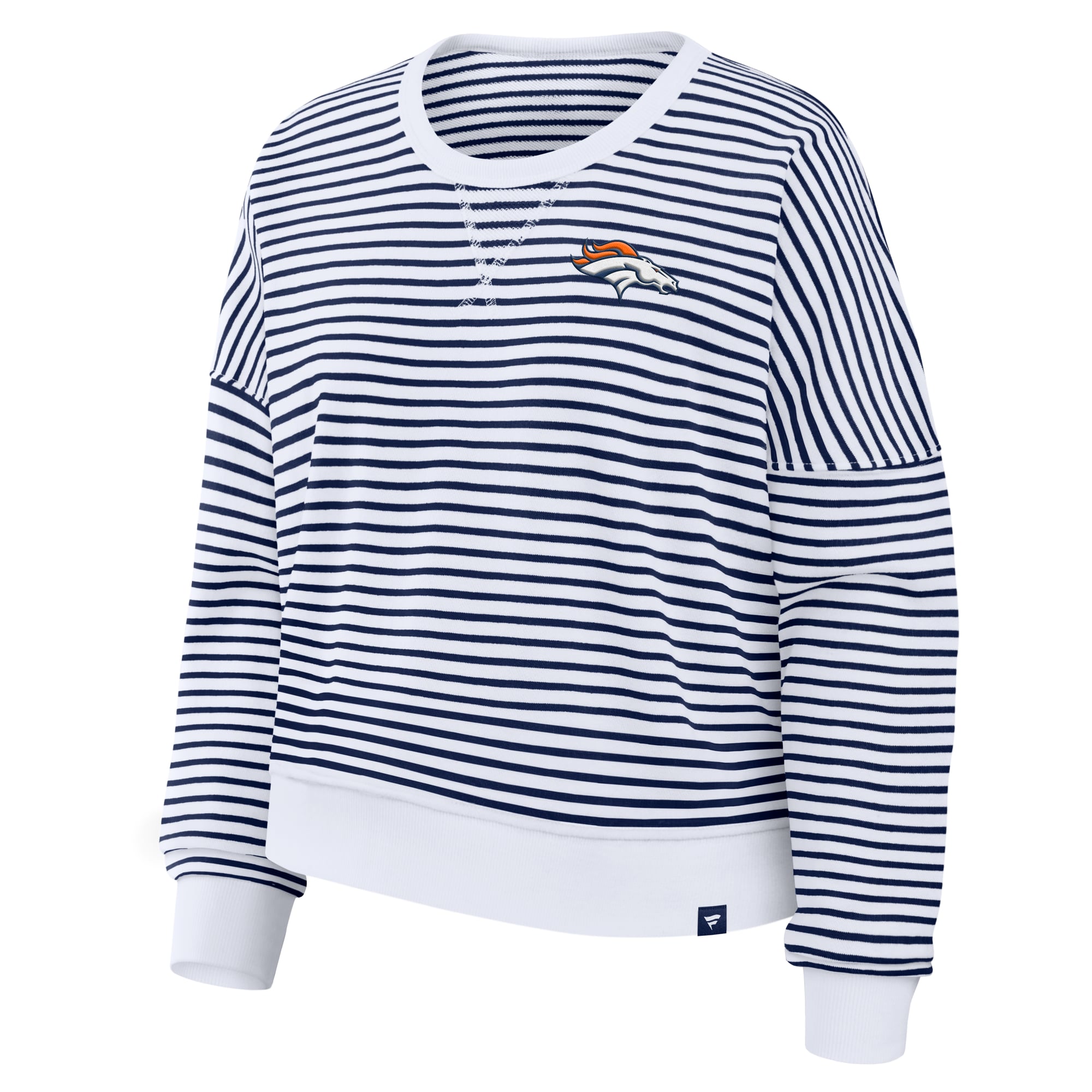 Sweat-shirt oversize rayé blanc/marine Denver Broncos pour femme (Fanatics)