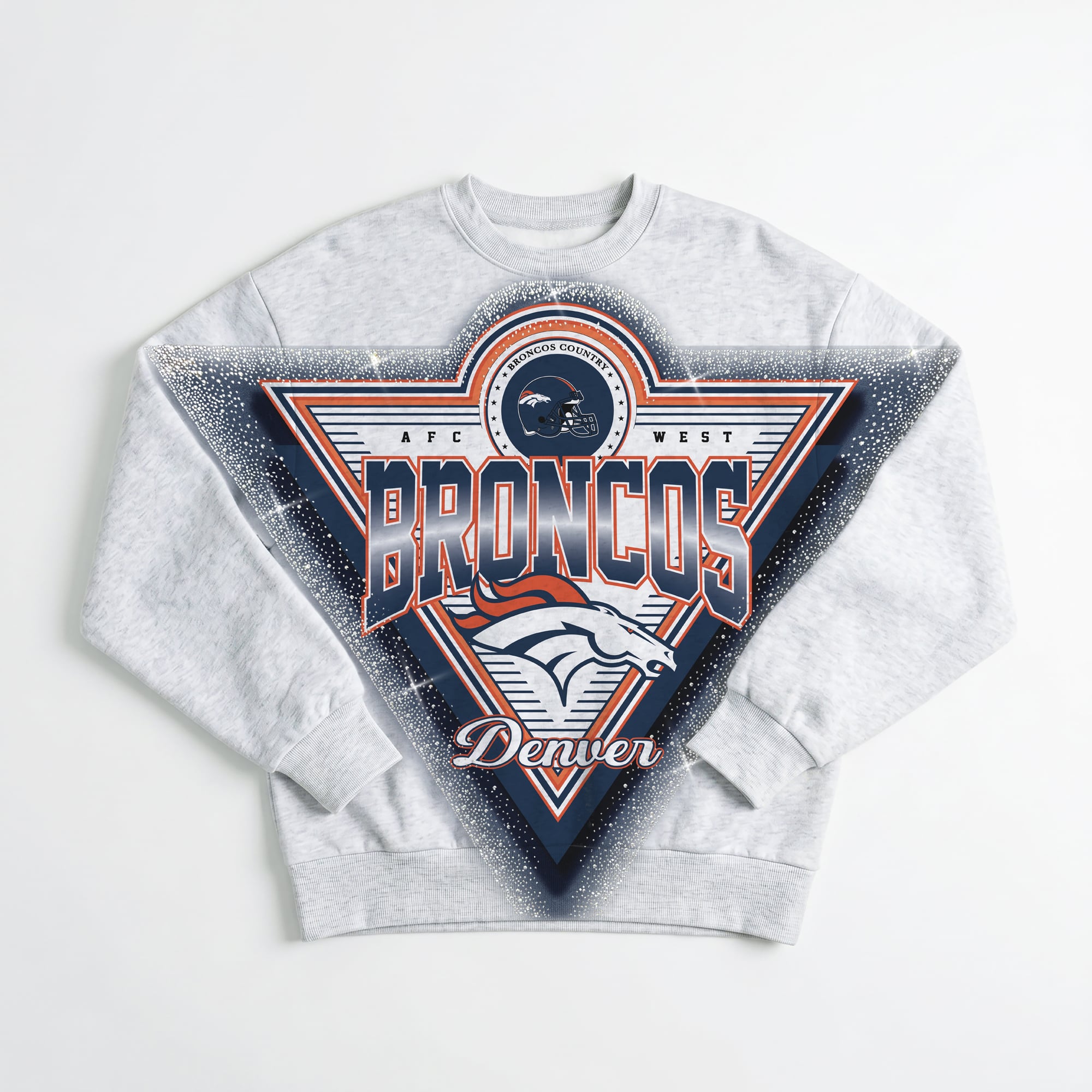 Women's Gameday Couture Ash Denver Broncos Chasing Victory Rhinestone Spray Oversized Fleece Sweatshirt