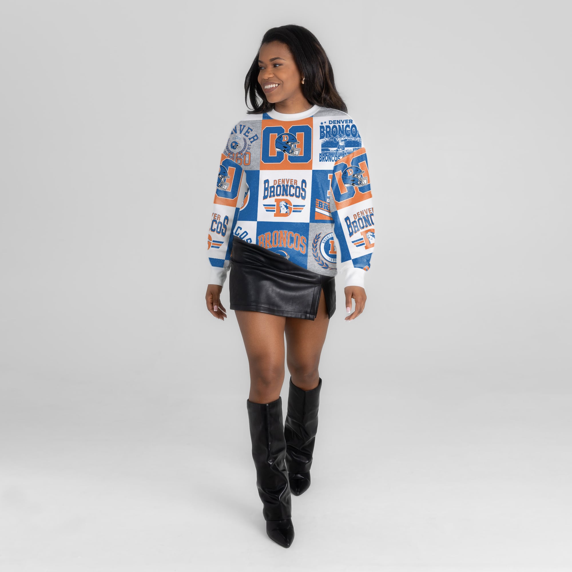 Women's Gameday Couture White Denver Broncos Highlight Reel Repeat Premium Fleece Sweatshirt