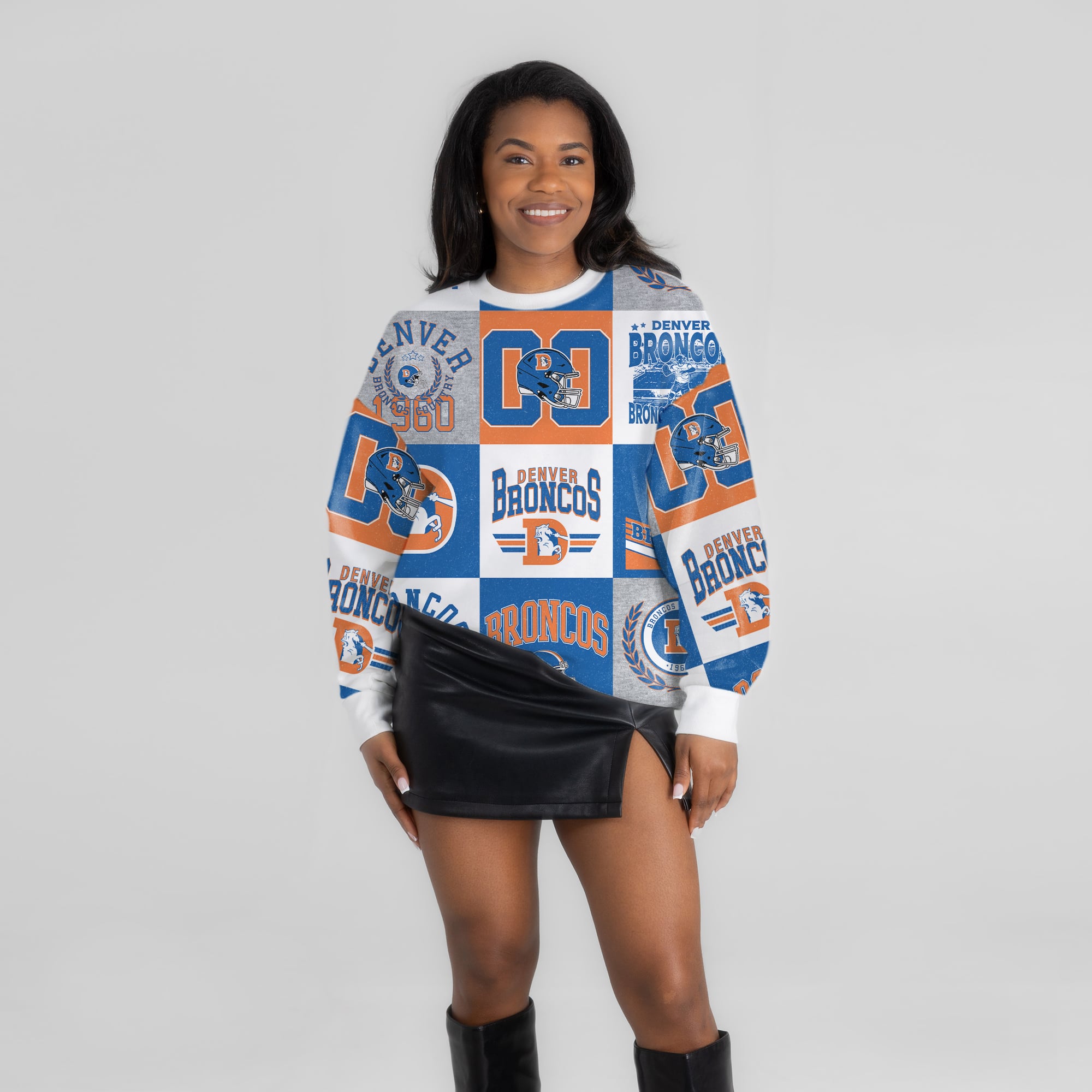 Women's Gameday Couture White Denver Broncos Highlight Reel Repeat Premium Fleece Sweatshirt