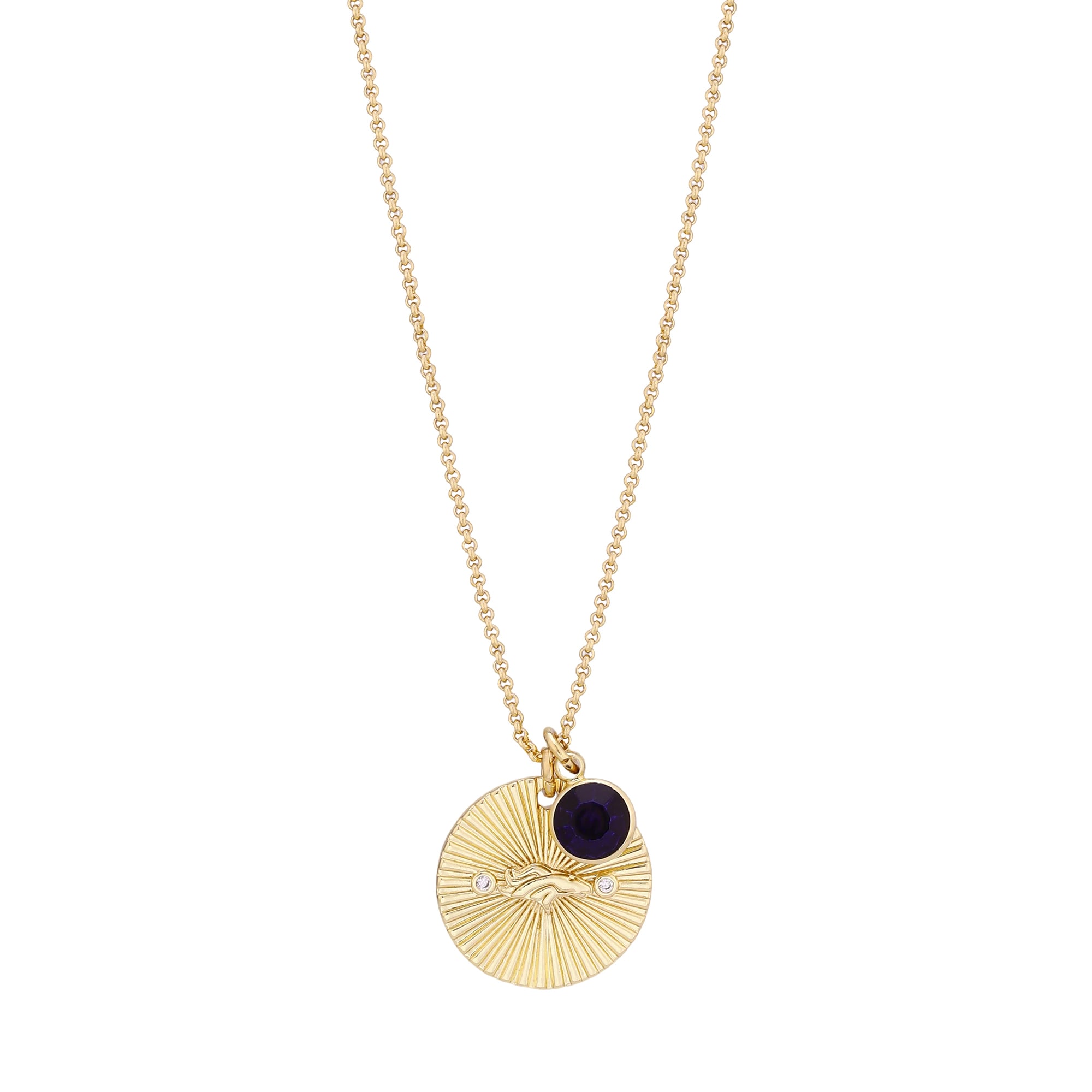Collier pour femme LUV AJ Gold Denver Broncos avec pendentif spirale et pierre