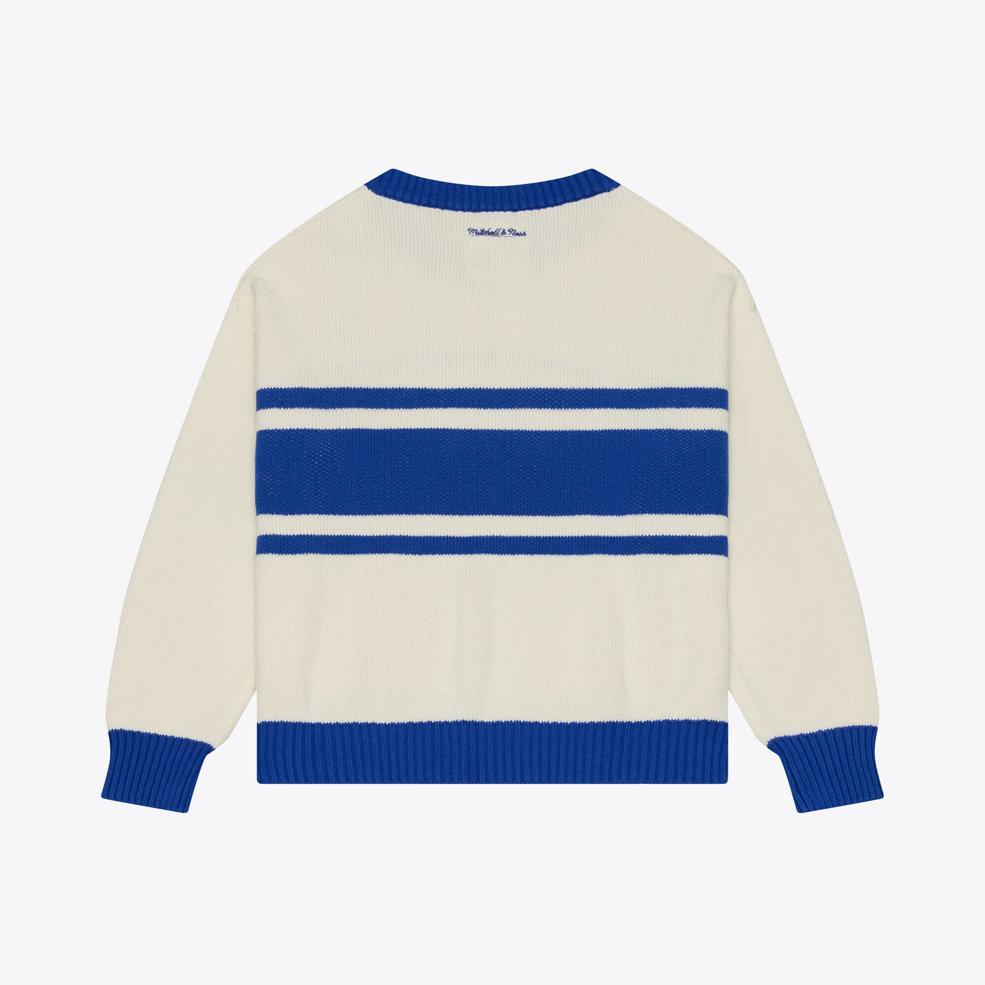 Women's Mitchell & Ness Cream/Royal Denver Broncos Retro Roots V-Neck Sweater