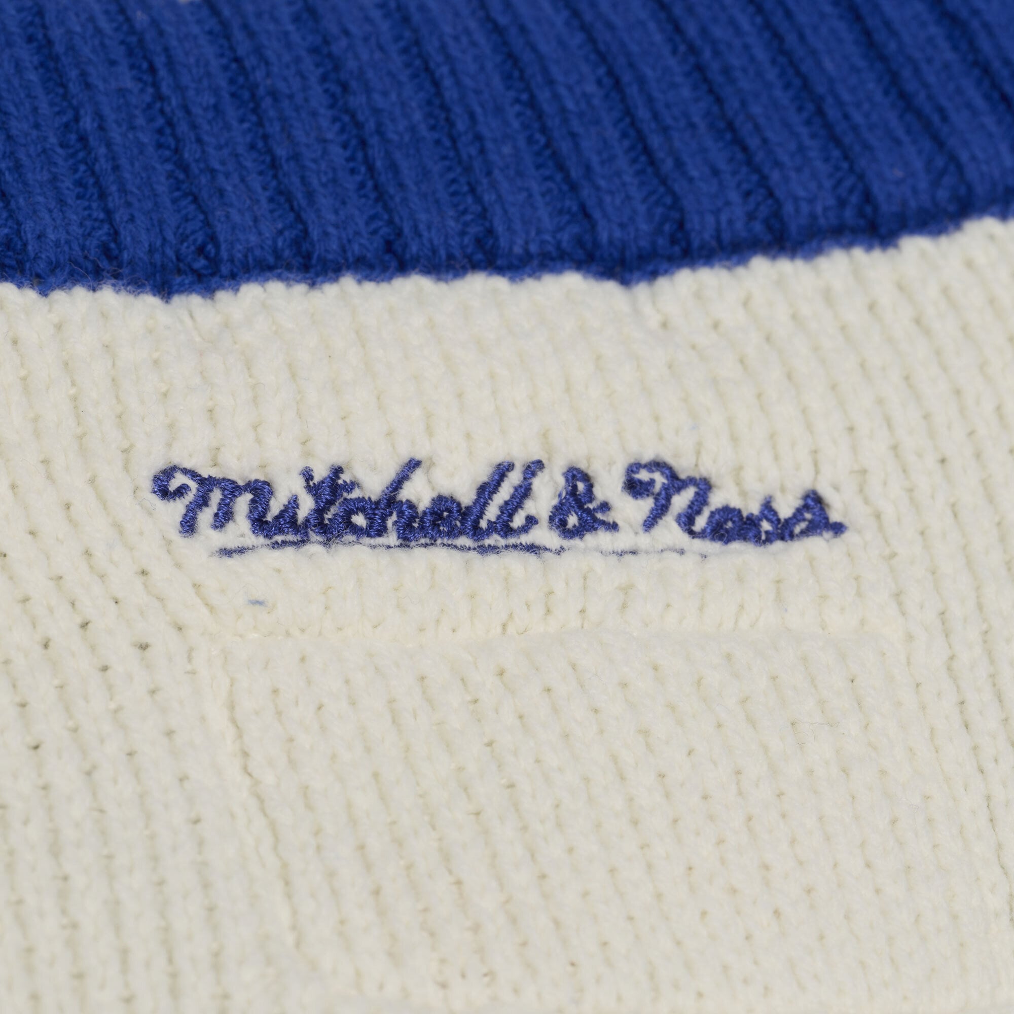 Women's Mitchell & Ness Cream/Royal Denver Broncos Retro Roots V-Neck Sweater