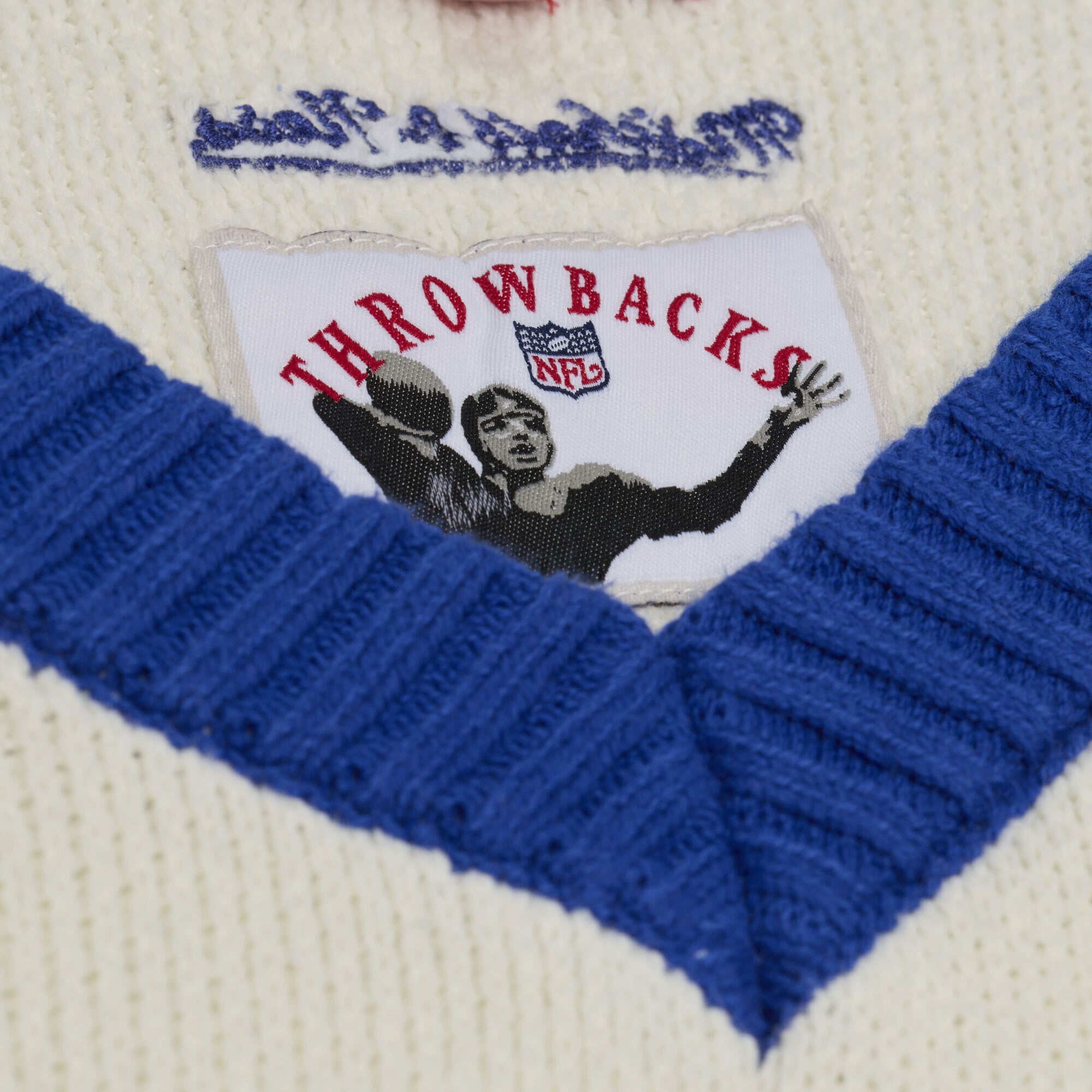 Women's Mitchell & Ness Cream/Royal Denver Broncos Retro Roots V-Neck Sweater