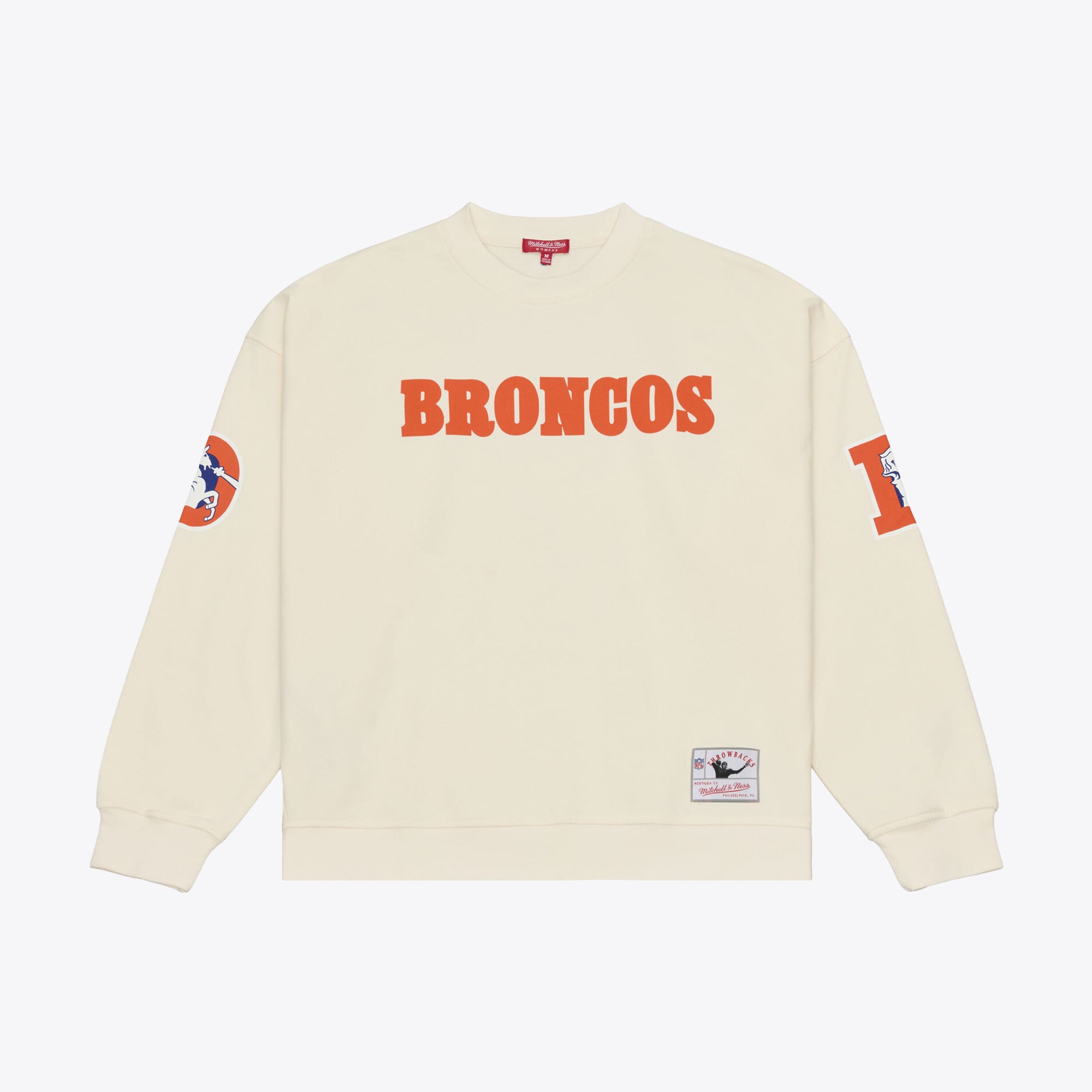 Sweat-shirt Mitchell & Ness John Elway crème pour femme, avec nom et numéro des Denver Broncos