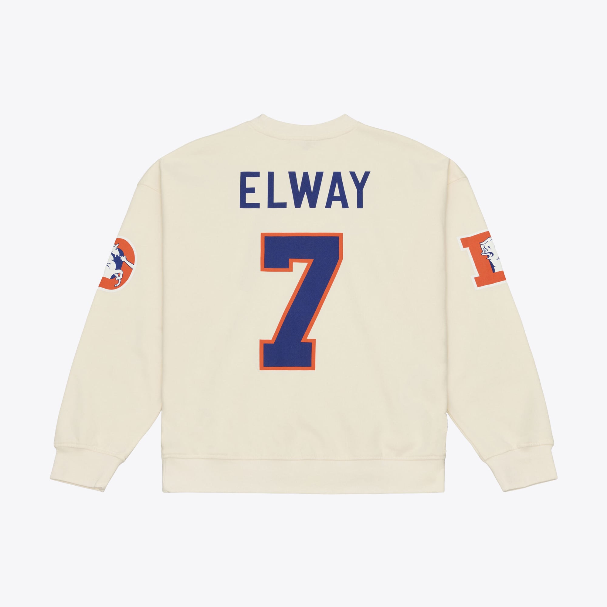 Sweat-shirt Mitchell & Ness John Elway crème pour femme, avec nom et numéro des Denver Broncos