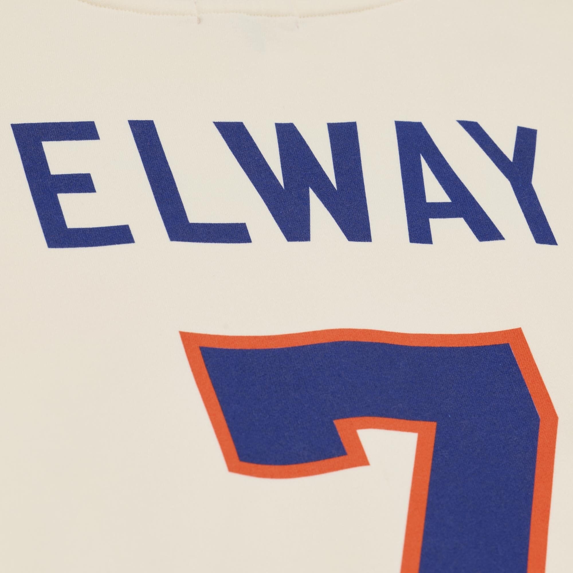 Sweat-shirt Mitchell & Ness John Elway crème pour femme, avec nom et numéro des Denver Broncos