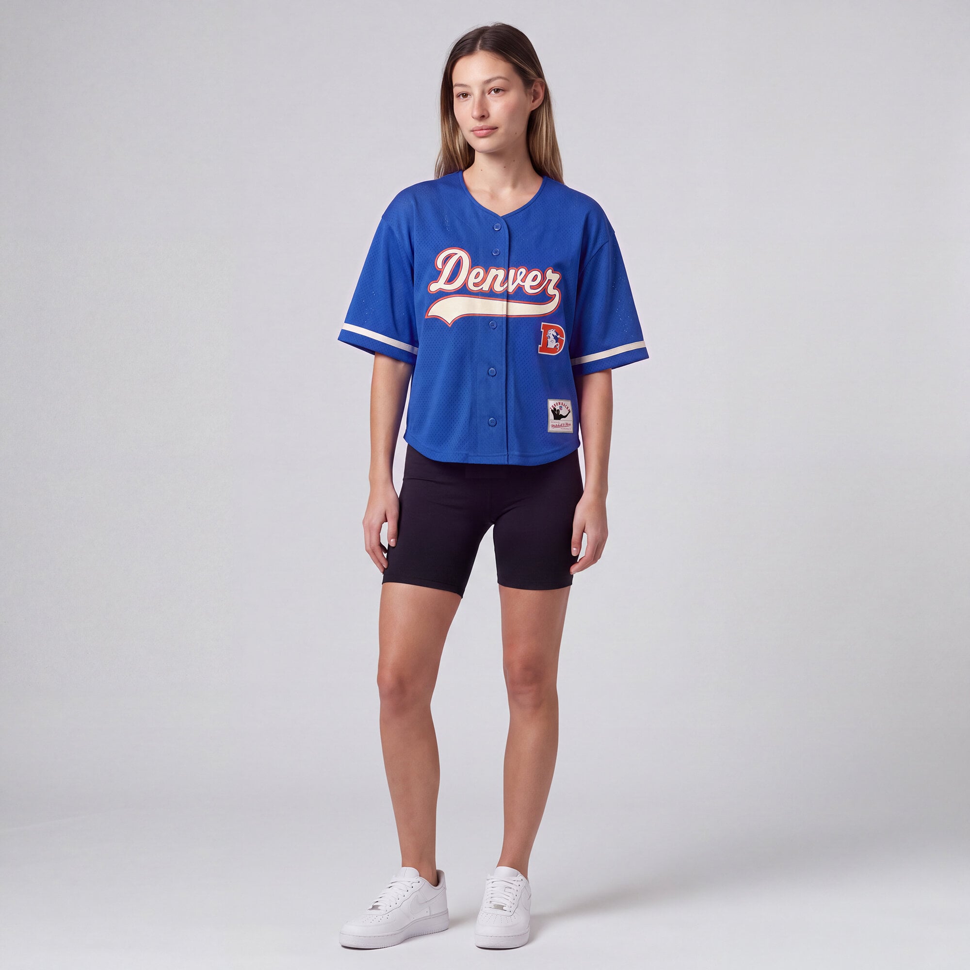 Women's Mitchell & Ness Royal Denver Broncos Retro Roots Baseball Jersey