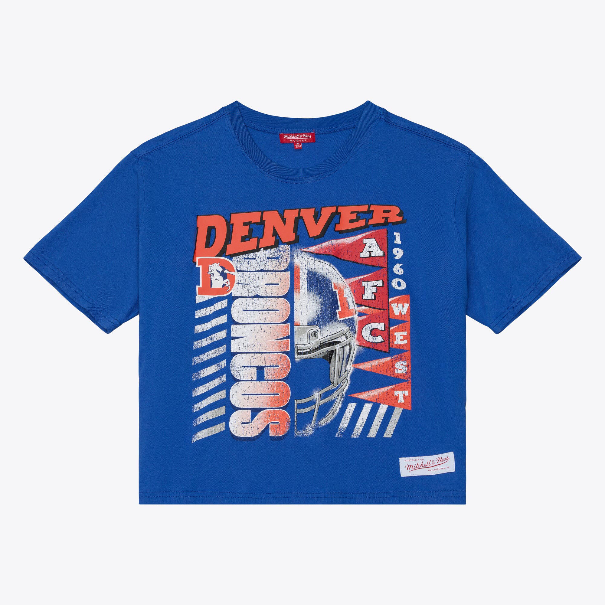 Women's Mitchell & Ness Royal Denver Broncos Street Graphic Boxy Cropped T-Shirt