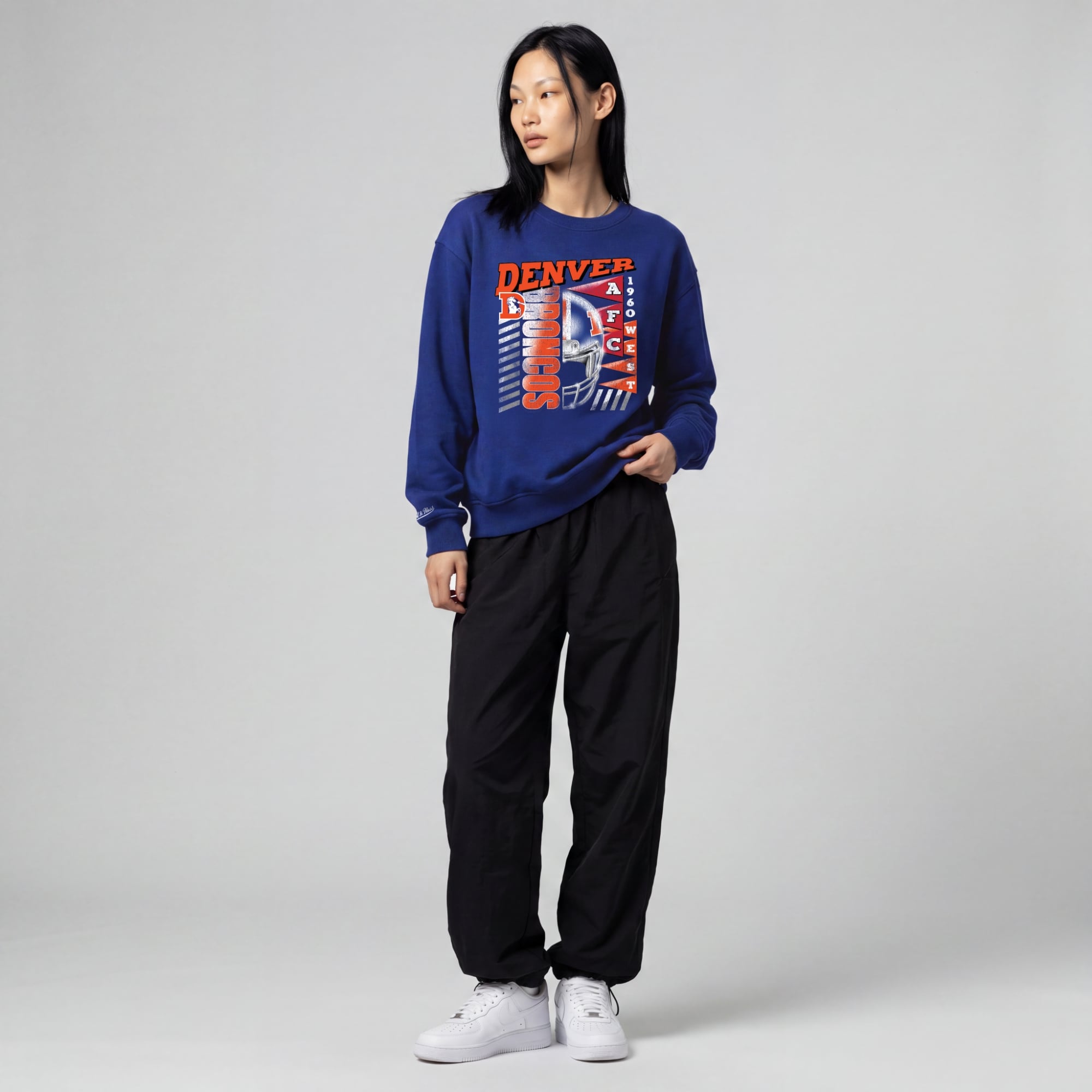 Women's Mitchell & Ness  Royal Denver Broncos Street Graphic Crewneck Sweatshirt