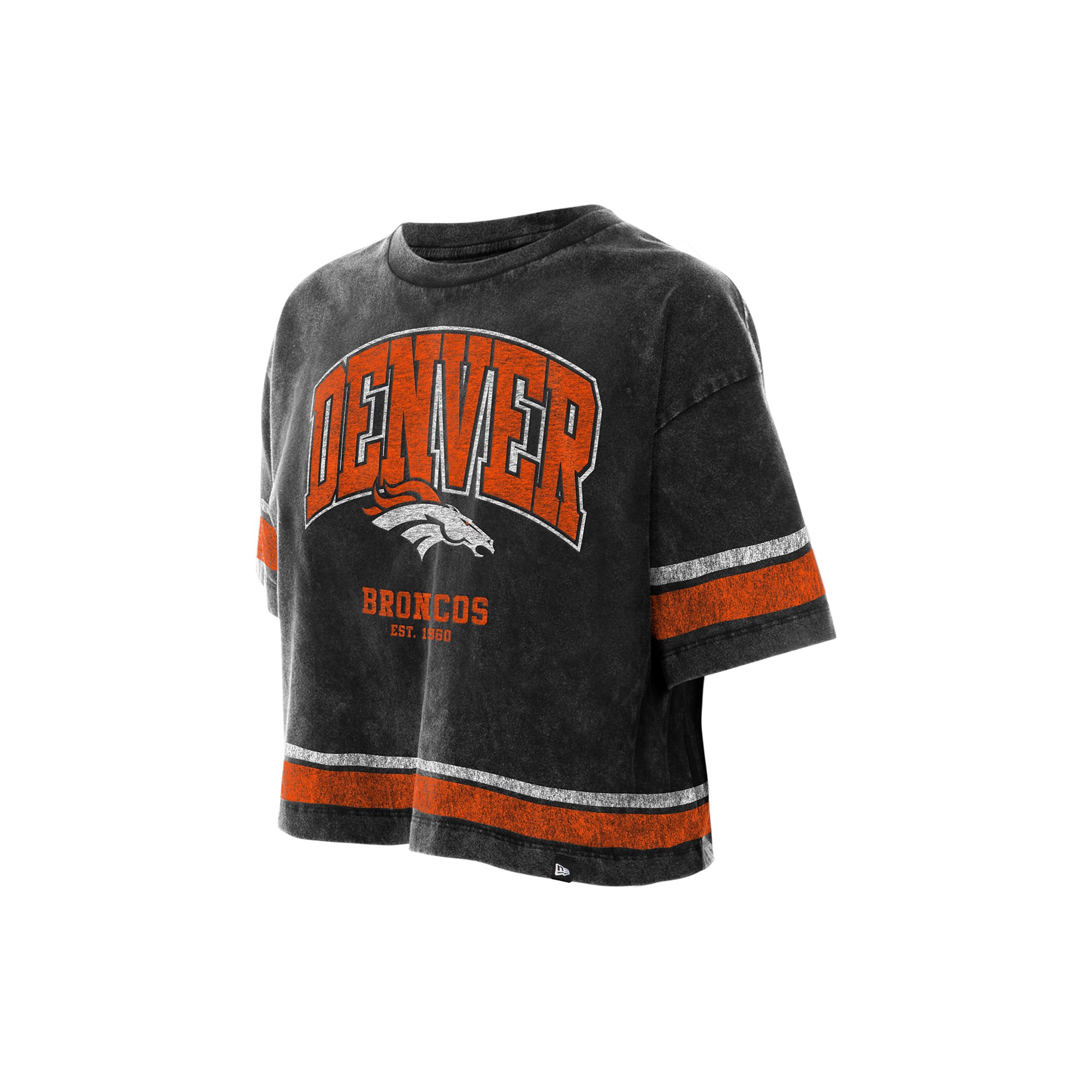 Women's New Era Black Denver Broncos Lifestyle Mineral Wash Boxy Cropped T-Shirt