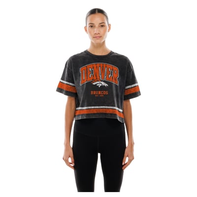 Denver Broncos New Era Women's Lifestyle Mineral Wash Boxy Cropped T-Shirt - Black