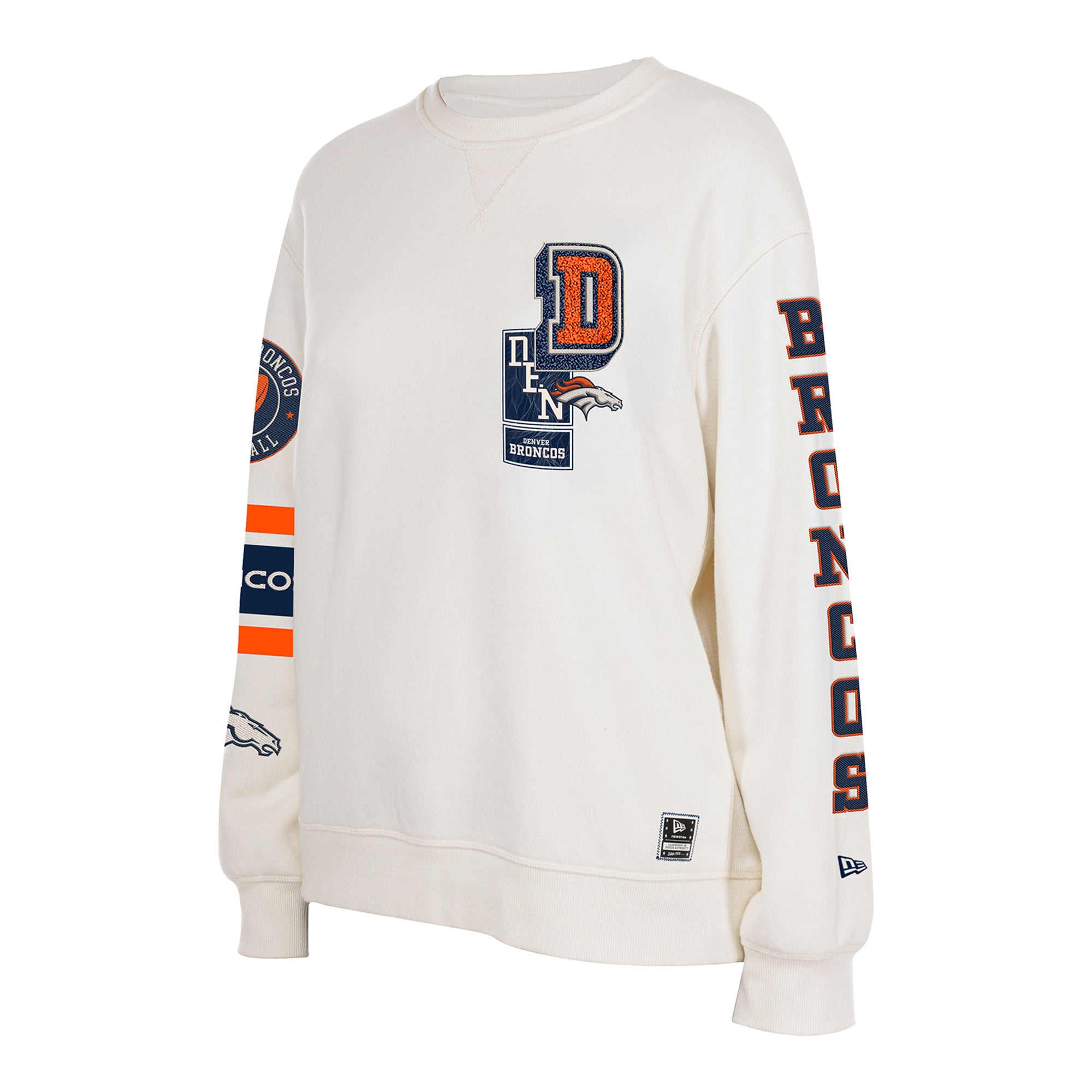 Sweat-shirt à col rond New Era crème Denver Broncos pour femme