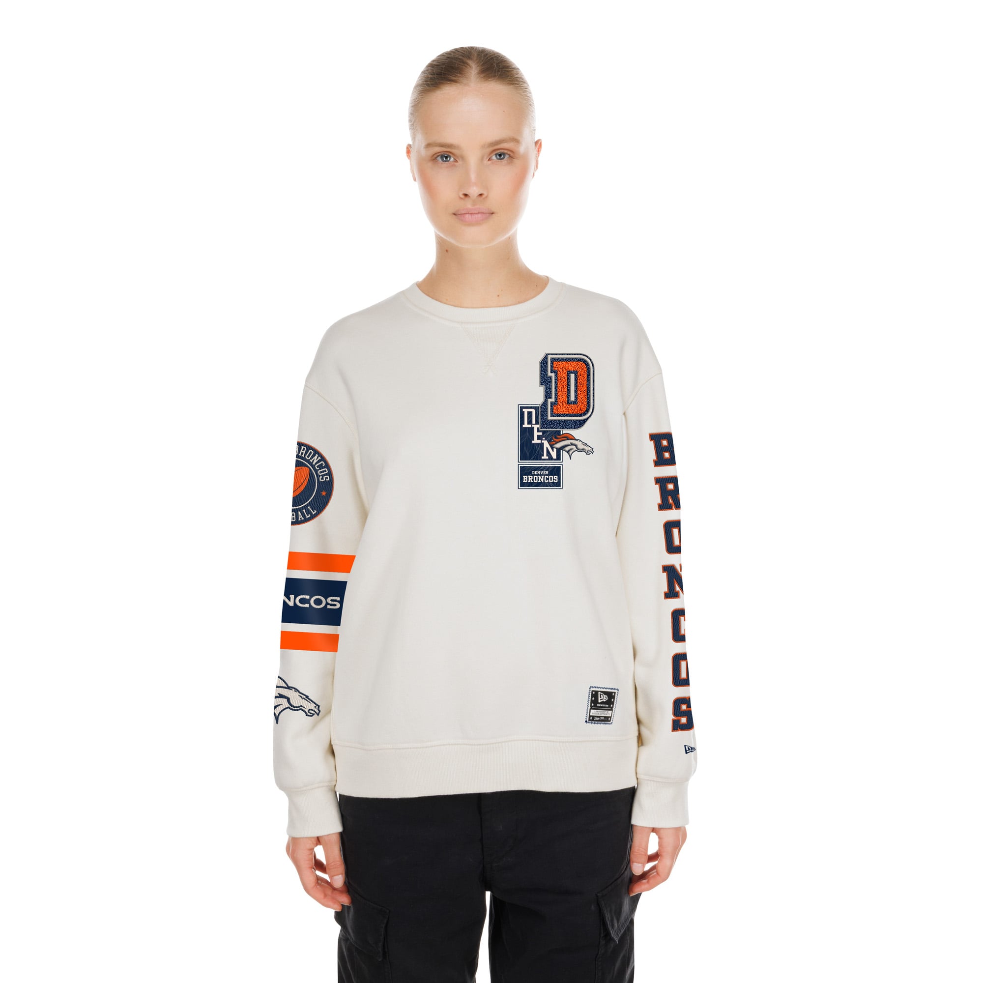 Sweat-shirt à col rond New Era crème Denver Broncos pour femme