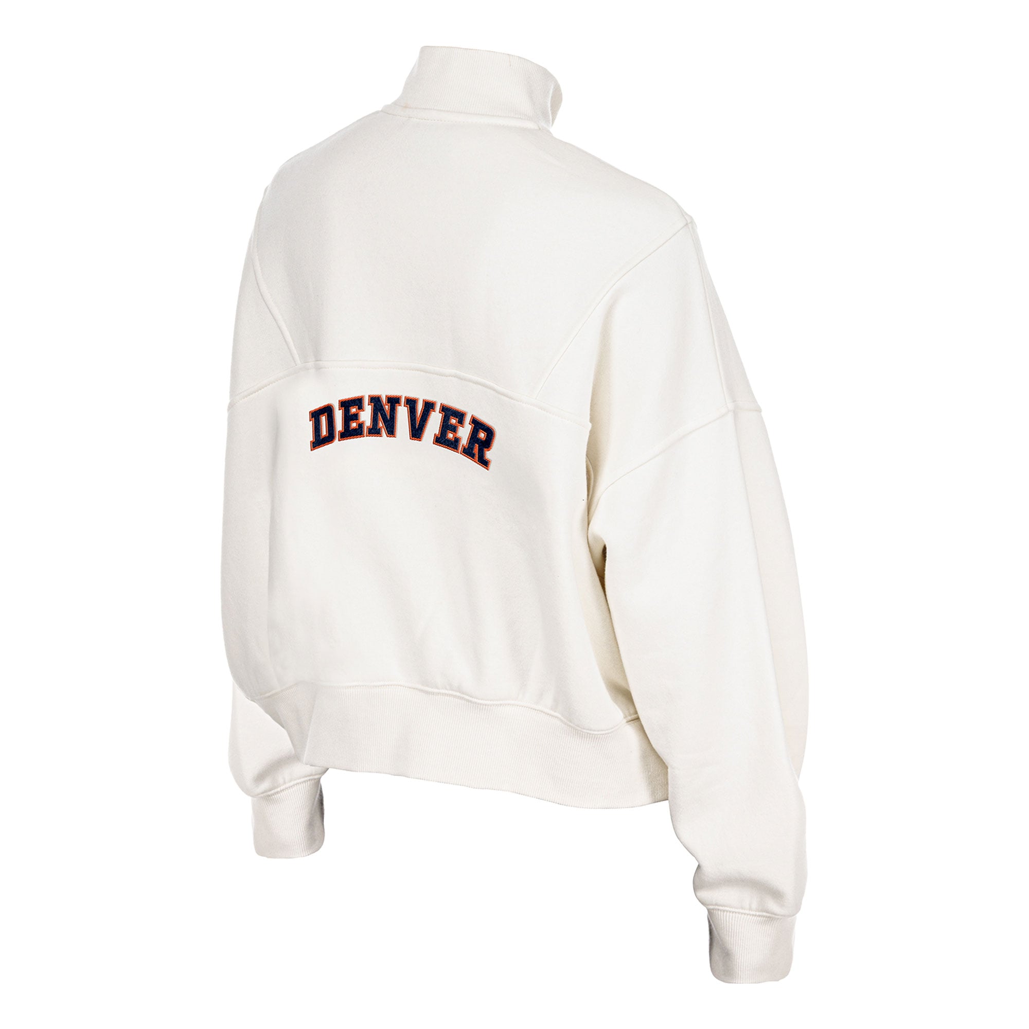 Pull à col zippé New Era crème Denver Broncos pour femme