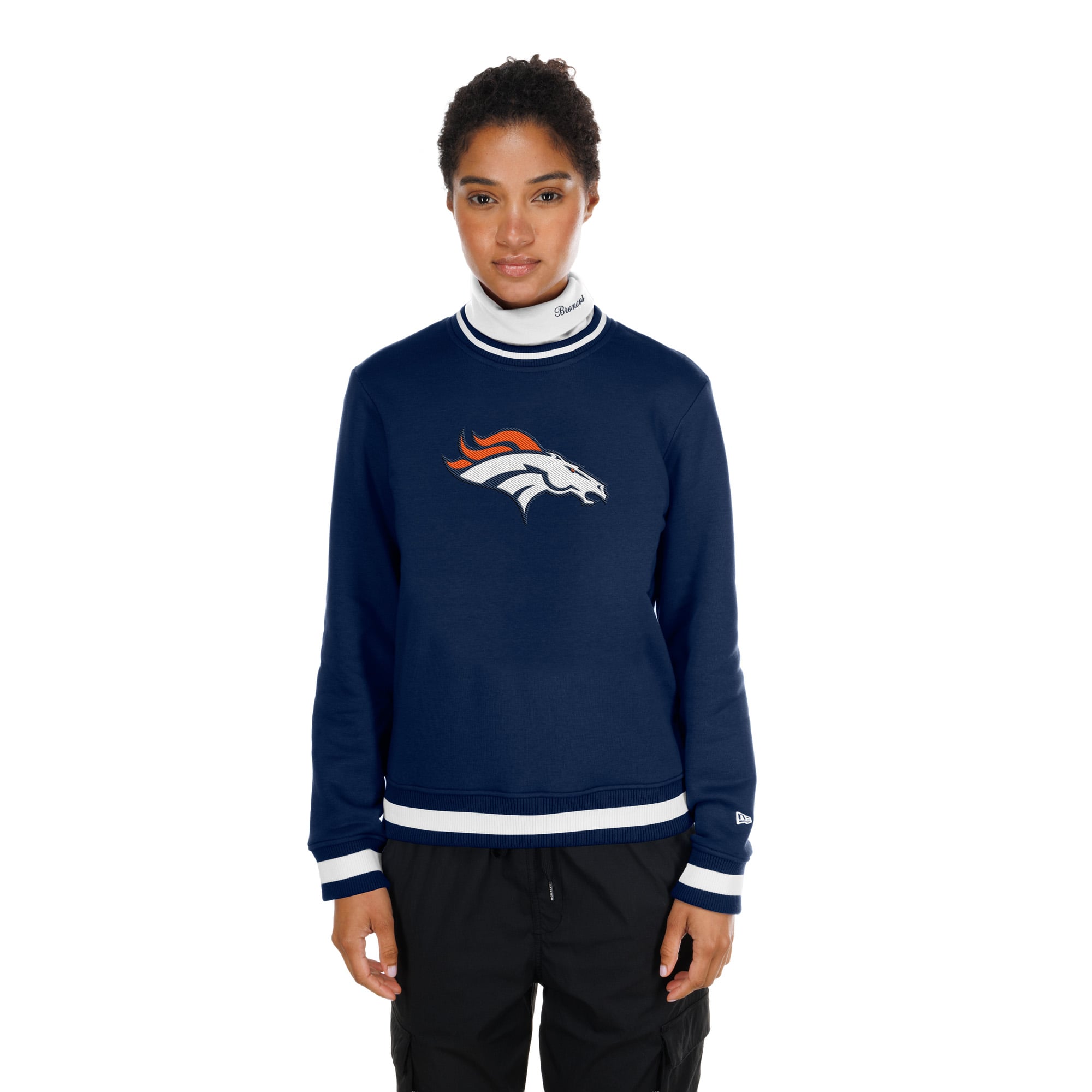 Pull à col roulé New Era bleu marine Denver Broncos Sport Classics pour femme