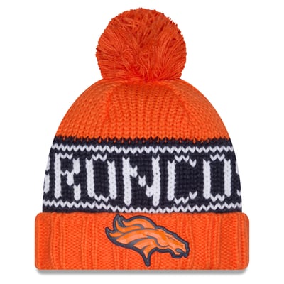 Denver Broncos New Era Women's 2026 Sideline Cold Weather  Cuffed Knit Hat with Pom - Orange