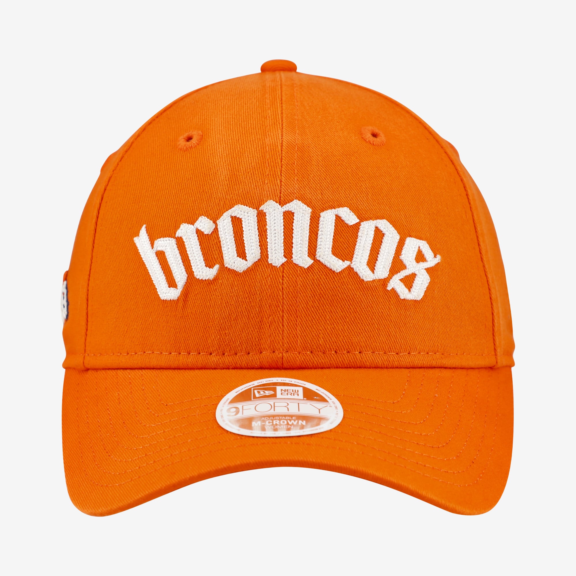 Casquette ajustable New Era pour femme, orange, Denver Broncos, police gothique, modèle 9FORTY M-Crown