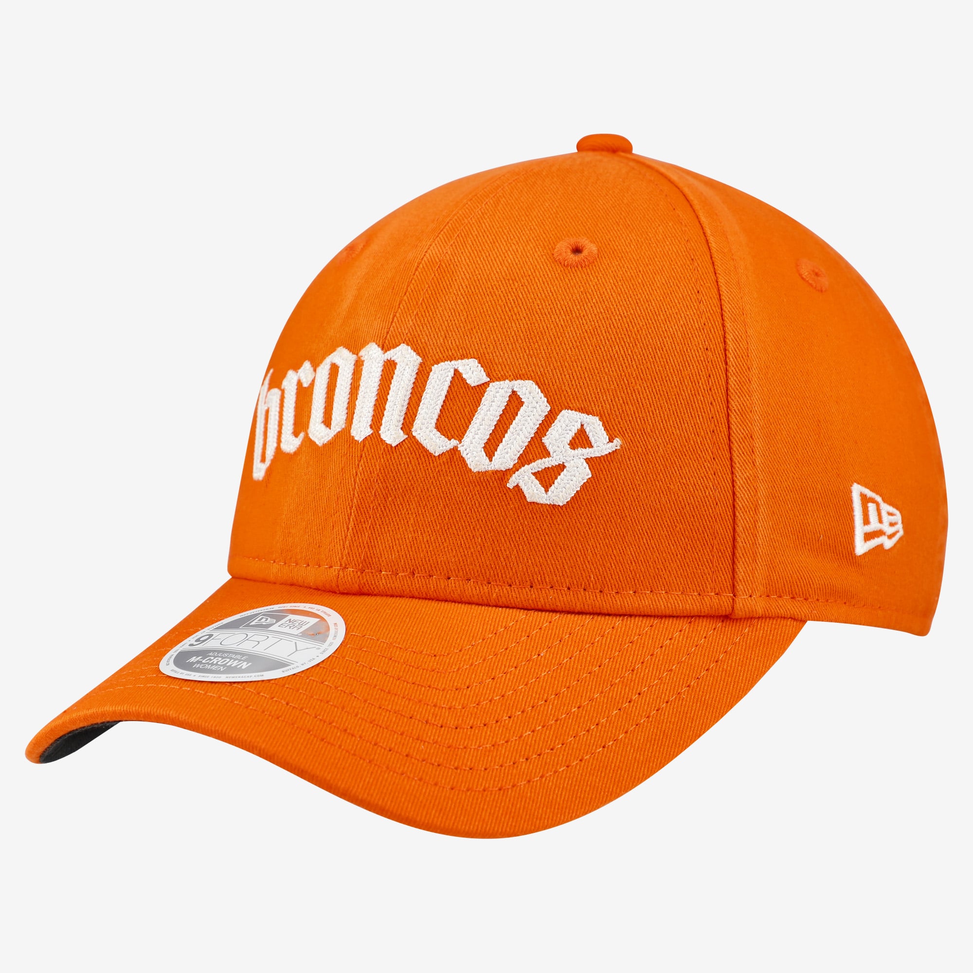 Casquette ajustable New Era pour femme, orange, Denver Broncos, police gothique, modèle 9FORTY M-Crown