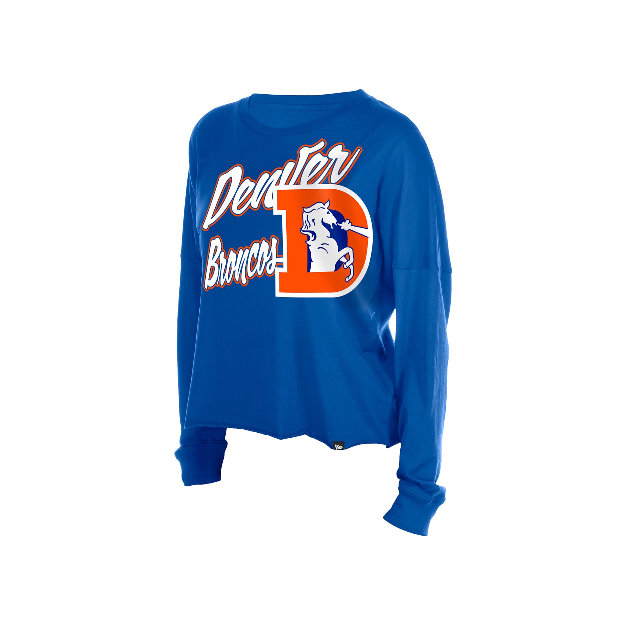 T-shirt à manches longues oversize court New Era Royal Denver Broncos pour femme